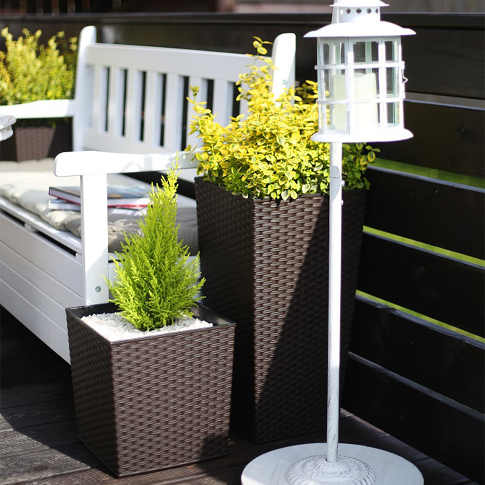 Donice na kwiaty z wkładem Pesaro rattan 19 cm + 25 cm + 30 cm, mokka