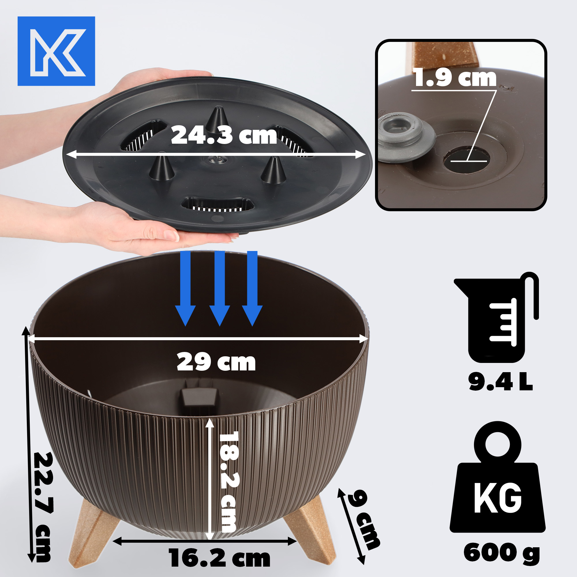 Misa na kwiaty z nóżkami Milis 29 cm, mokka