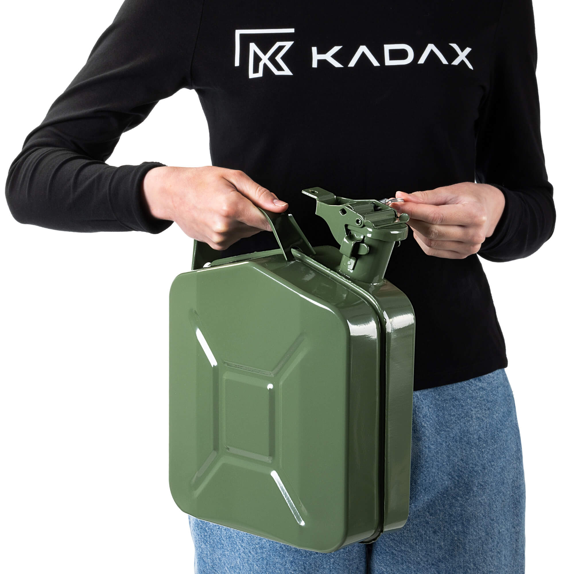 Kanister na paliwo stalowy 5L + lejek 25 cm, zielony