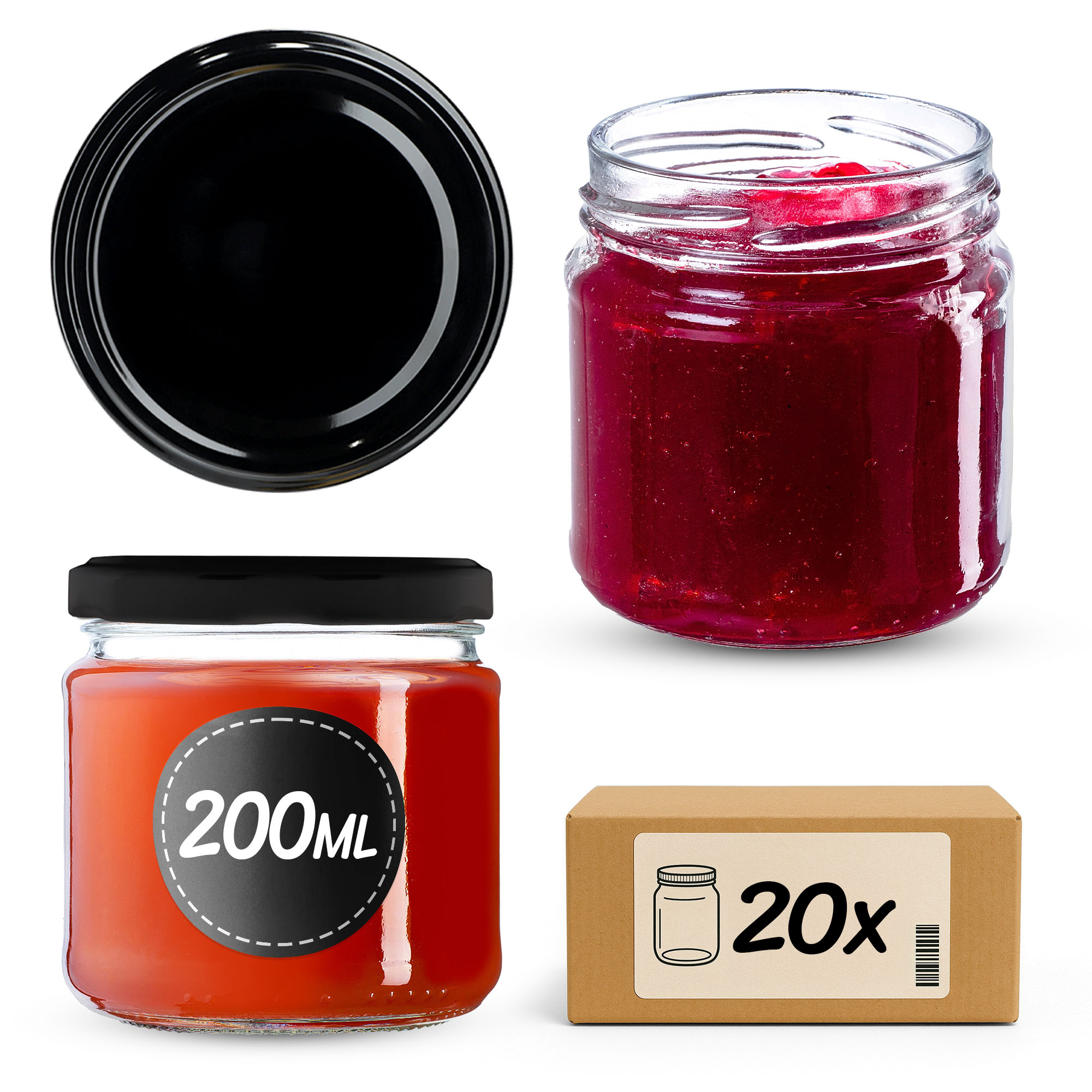 Słoiki na przetwory Lerma 200ml 20szt fi 66 mm + wieczka czarne