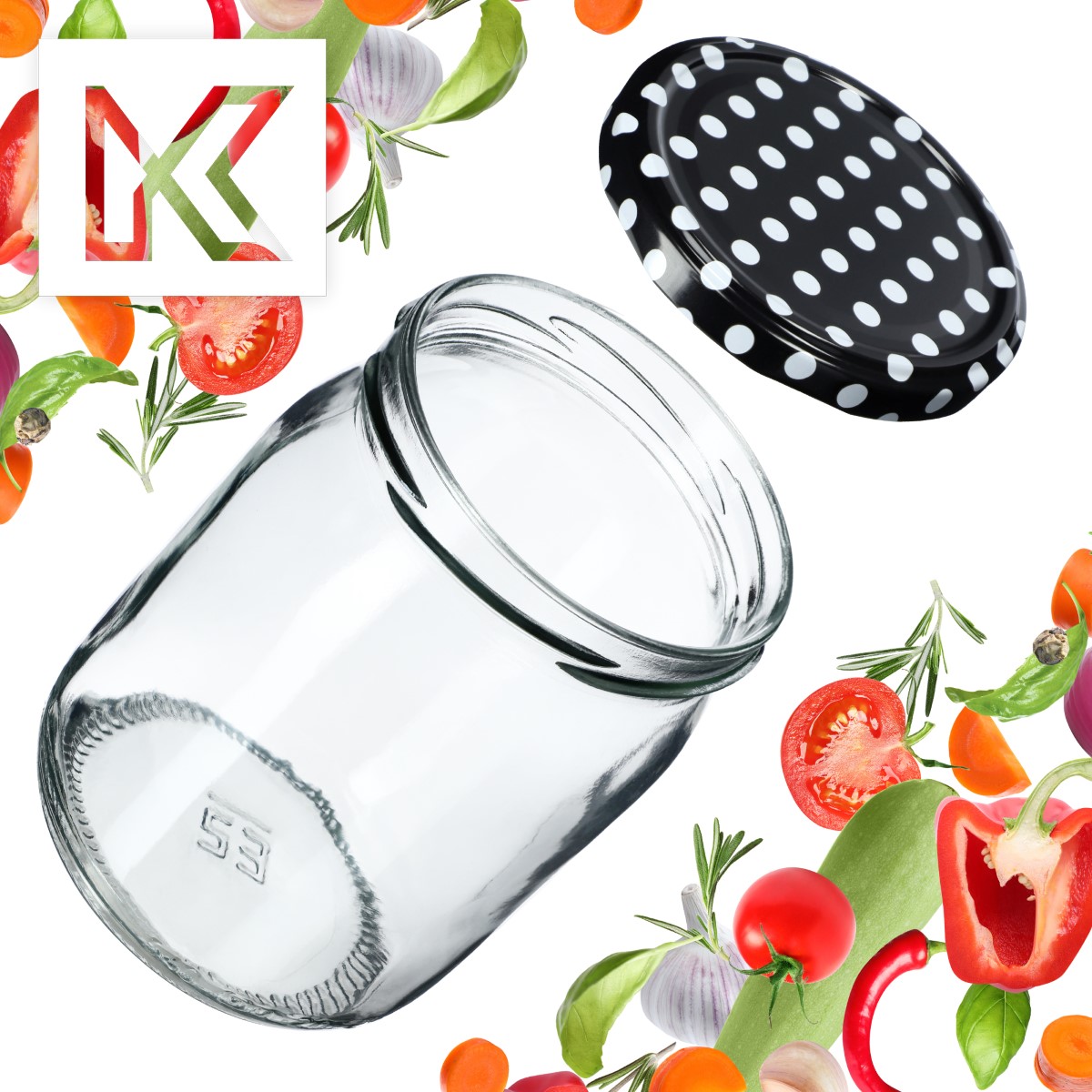 Słoiki Senna 540ml 16szt fi 82 mm + wieczka "Czarny groszek"