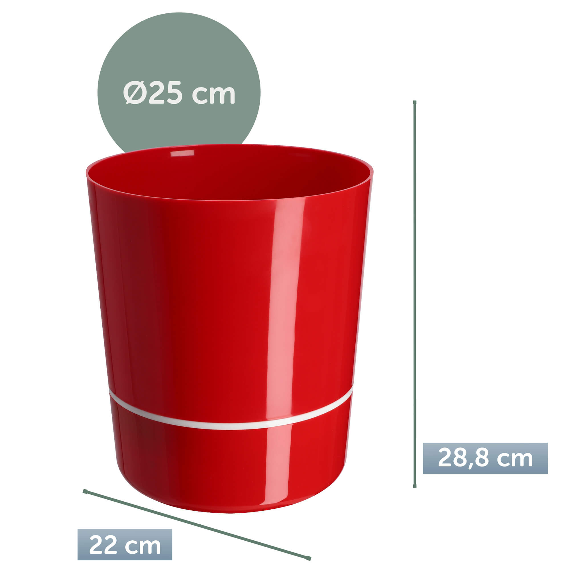 Doniczka na kwiaty okrągła Chisa 25 cm, czerwona