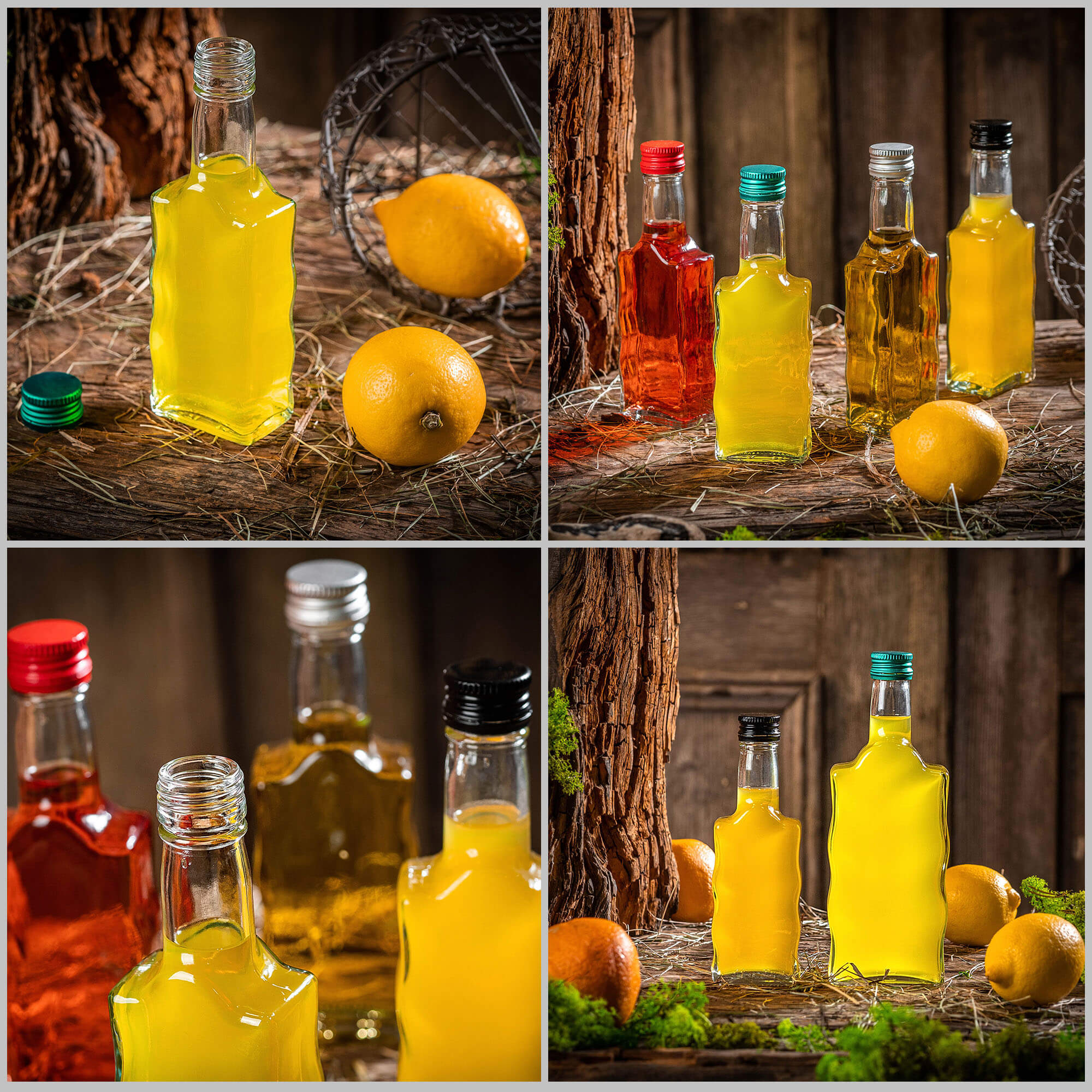 Szklana butelka na nalewkę Fala 200ml z czerwoną zakrętką 50 szt.