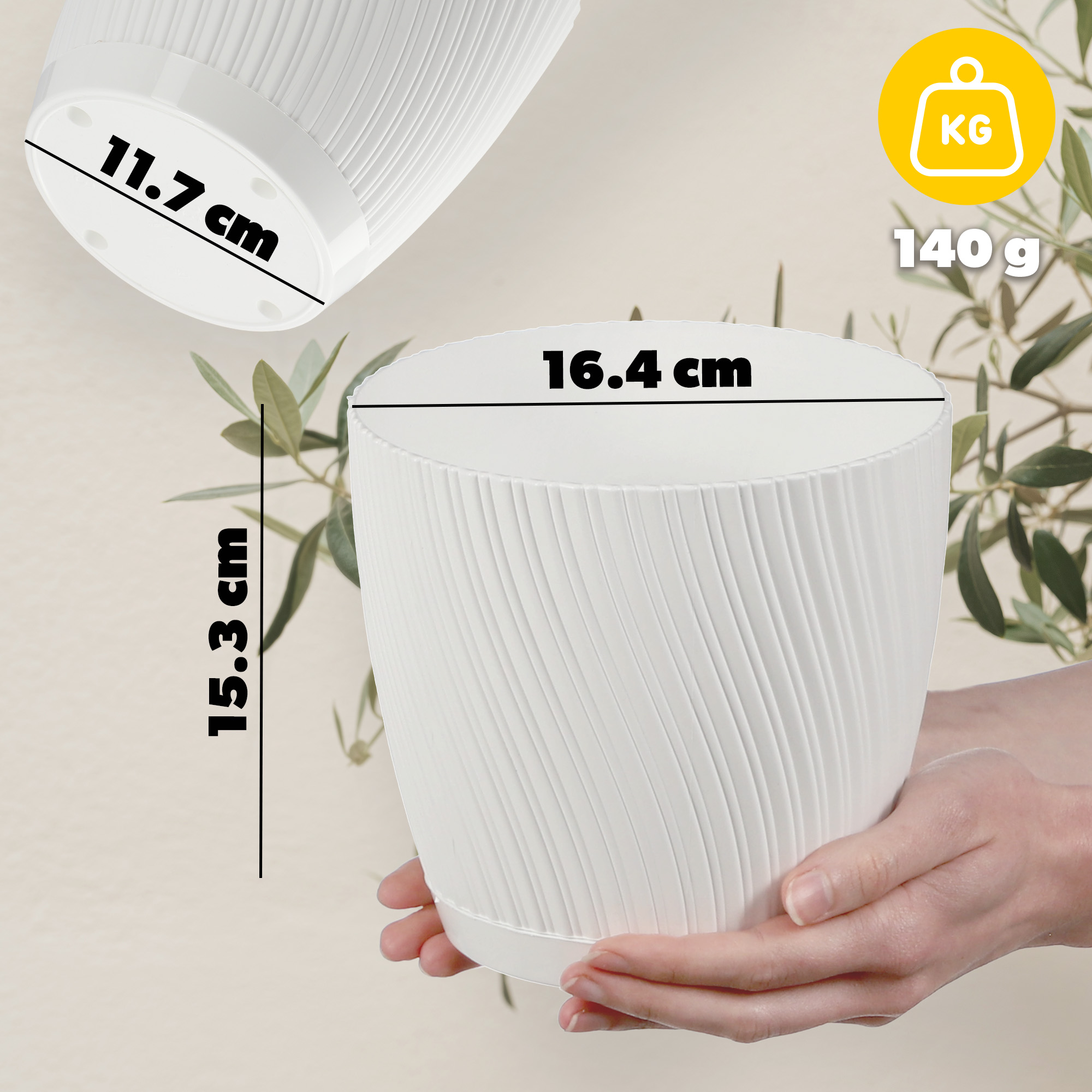 Doniczka z podstawką Tubas 17 cm, biała