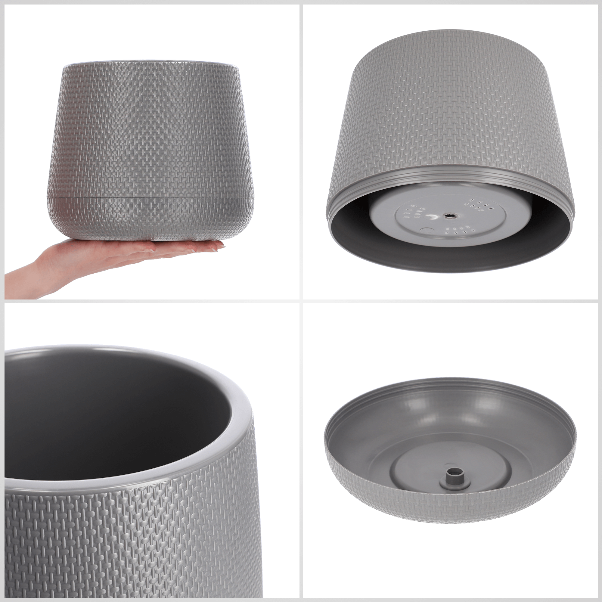 Doniczka z podstawką Peri 17 cm, szara