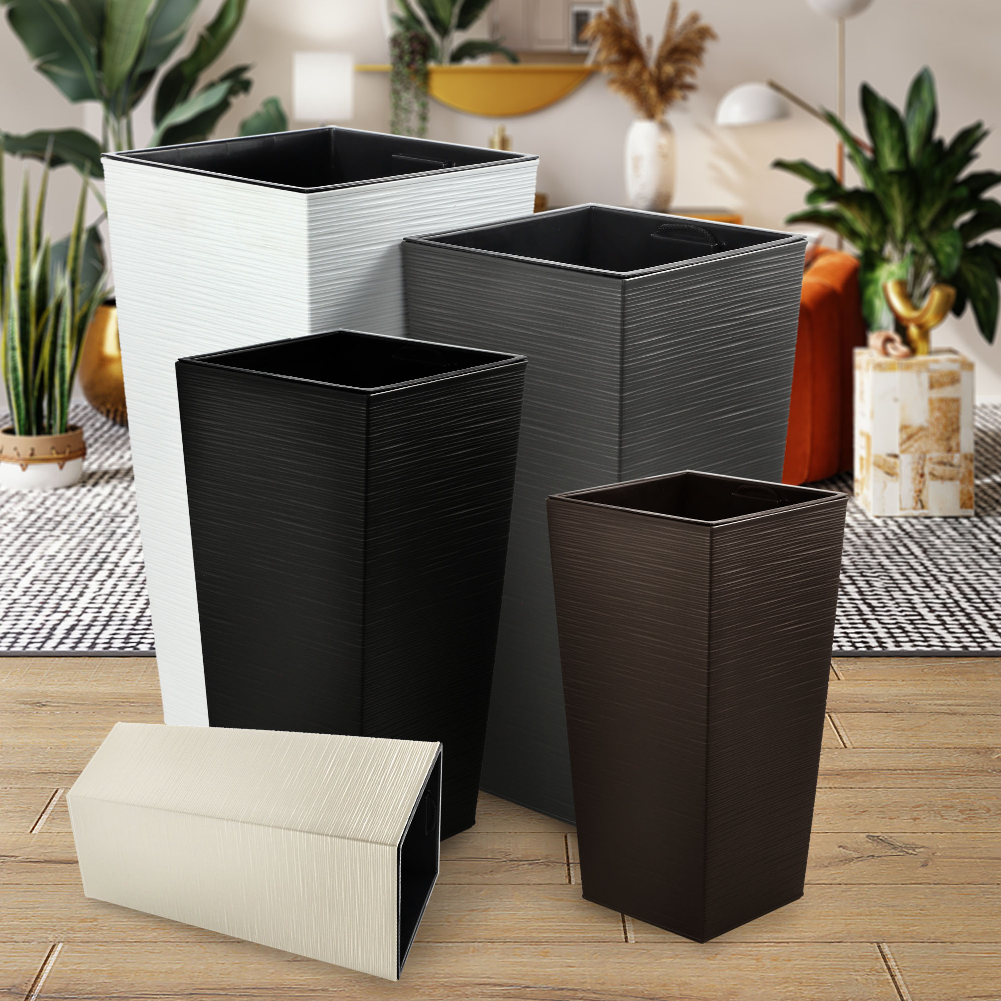Donice na kwiaty z wkładem Tuluza dłuto 25 cm + 30 cm + 35 cm, białe