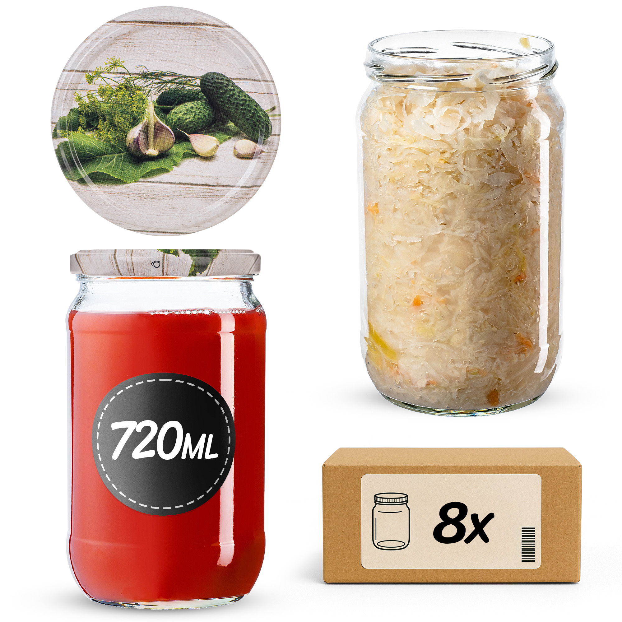 Słoiki na przetwory Niva 720ml fi 82 mm 8szt + wieczko Ogórek