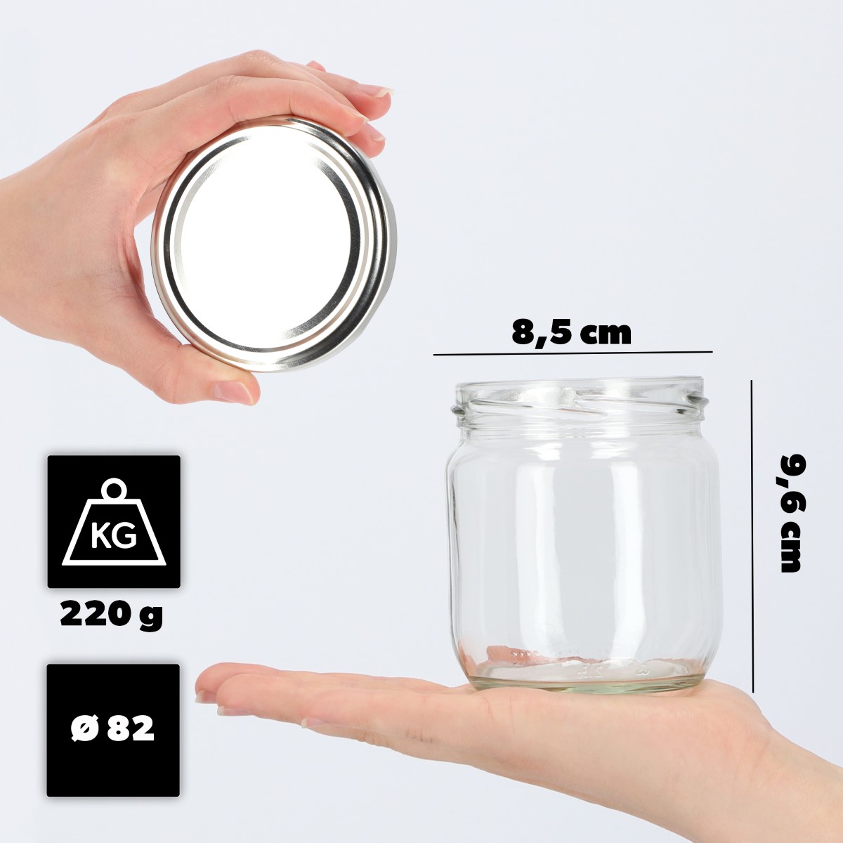 Słoiki na przetwory Salla 425ml 24szt fi 82 mm + wieczka srebrne