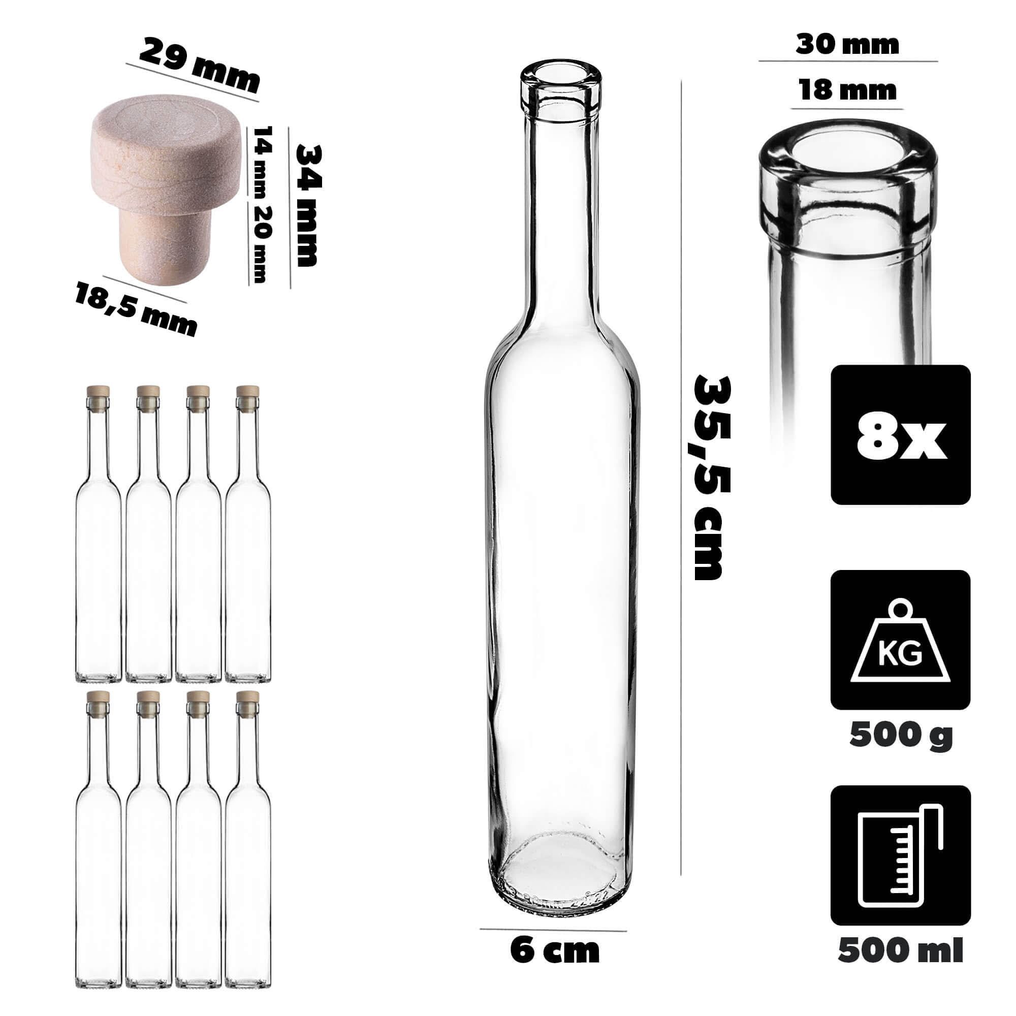 Butelka z korkiem Turcio 0,5L z korkiem fi18.5, 8 szt.