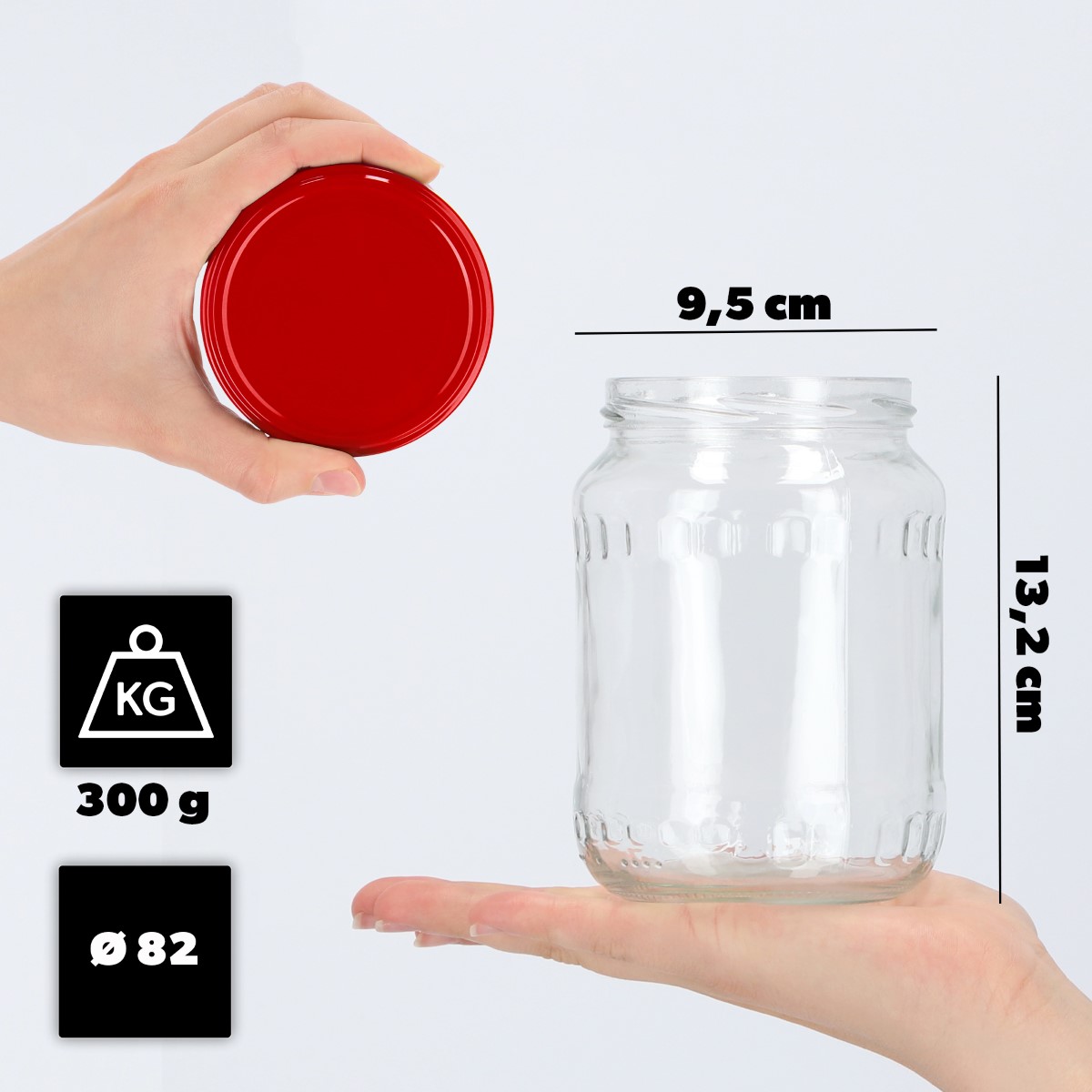 Słoiki na przetwory Jukka 720ml 64szt fi 82 mm + wieczka czerwone