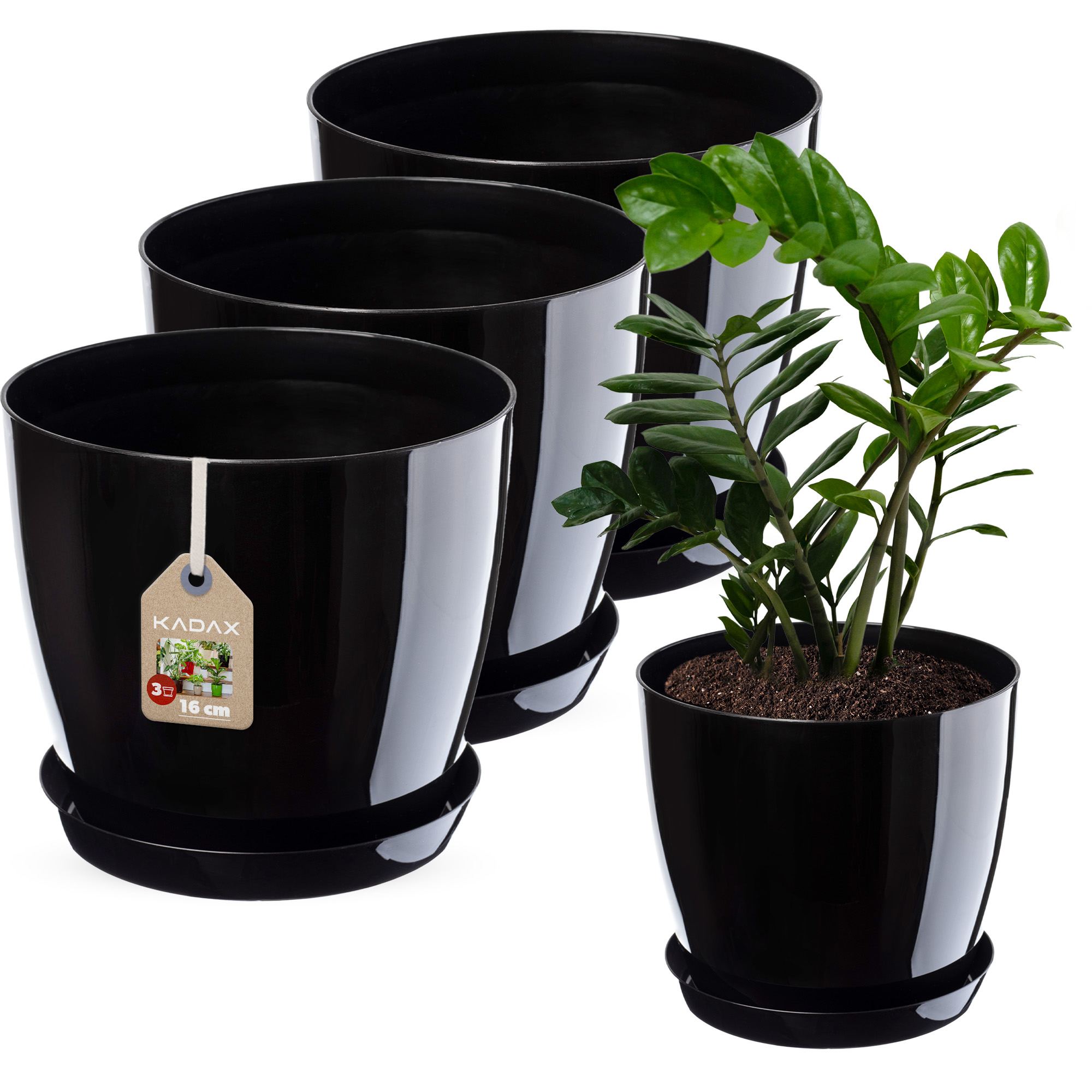 Doniczka Agen z podstawką czarna 18 cm, 3 szt.