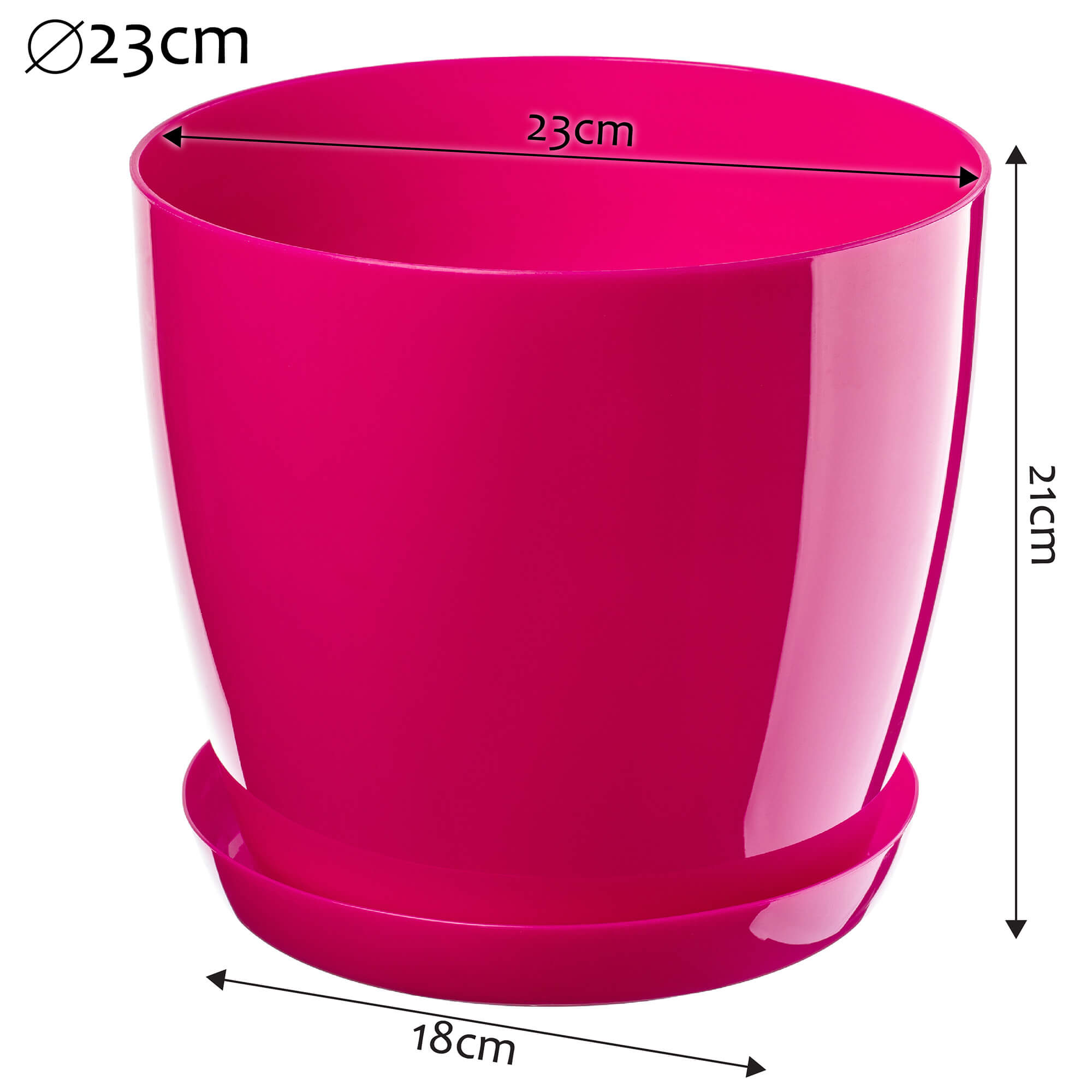 Doniczka na kwiaty z podstawką 23 cm, różowa