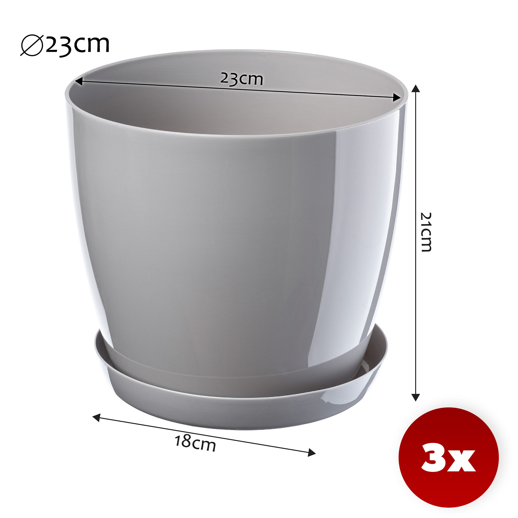 Doniczka Agen z podstawką szara 23 cm, 3 szt.