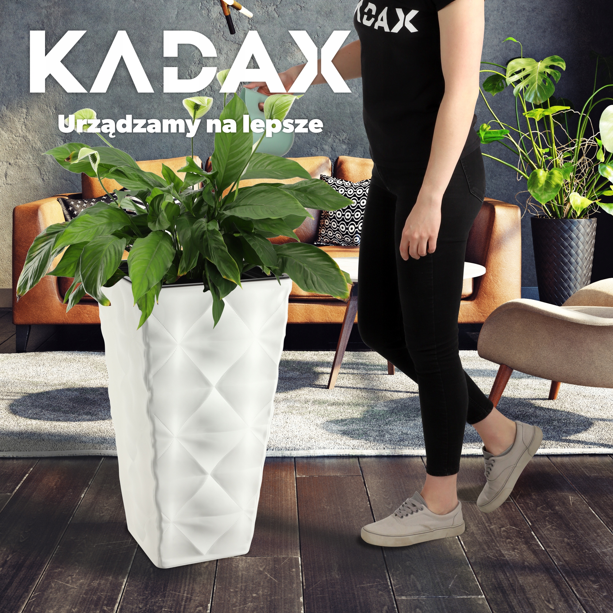 Donica ogrodowa Bando wysoka z wkładem 40 cm, biała