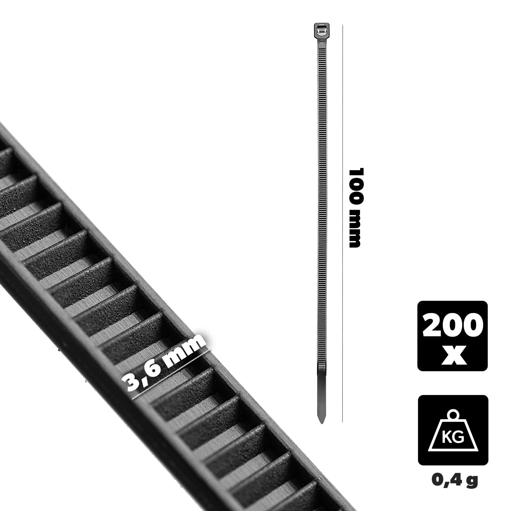 Opaski zaciskowe Maurens 100 x 3.6 mm czarne 200 szt.