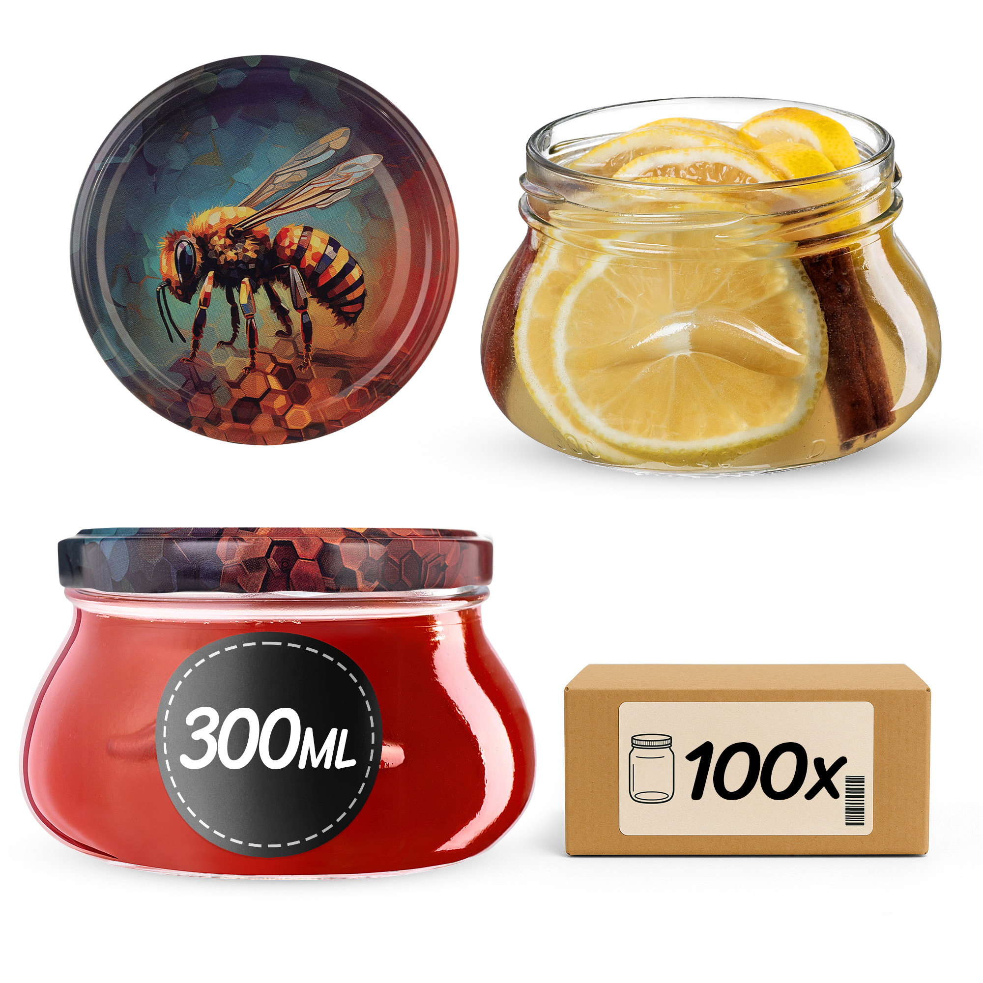 Słoiki na przetwory Raja 300ml fi 82 mm 100szt + wieczko Pszczoła
