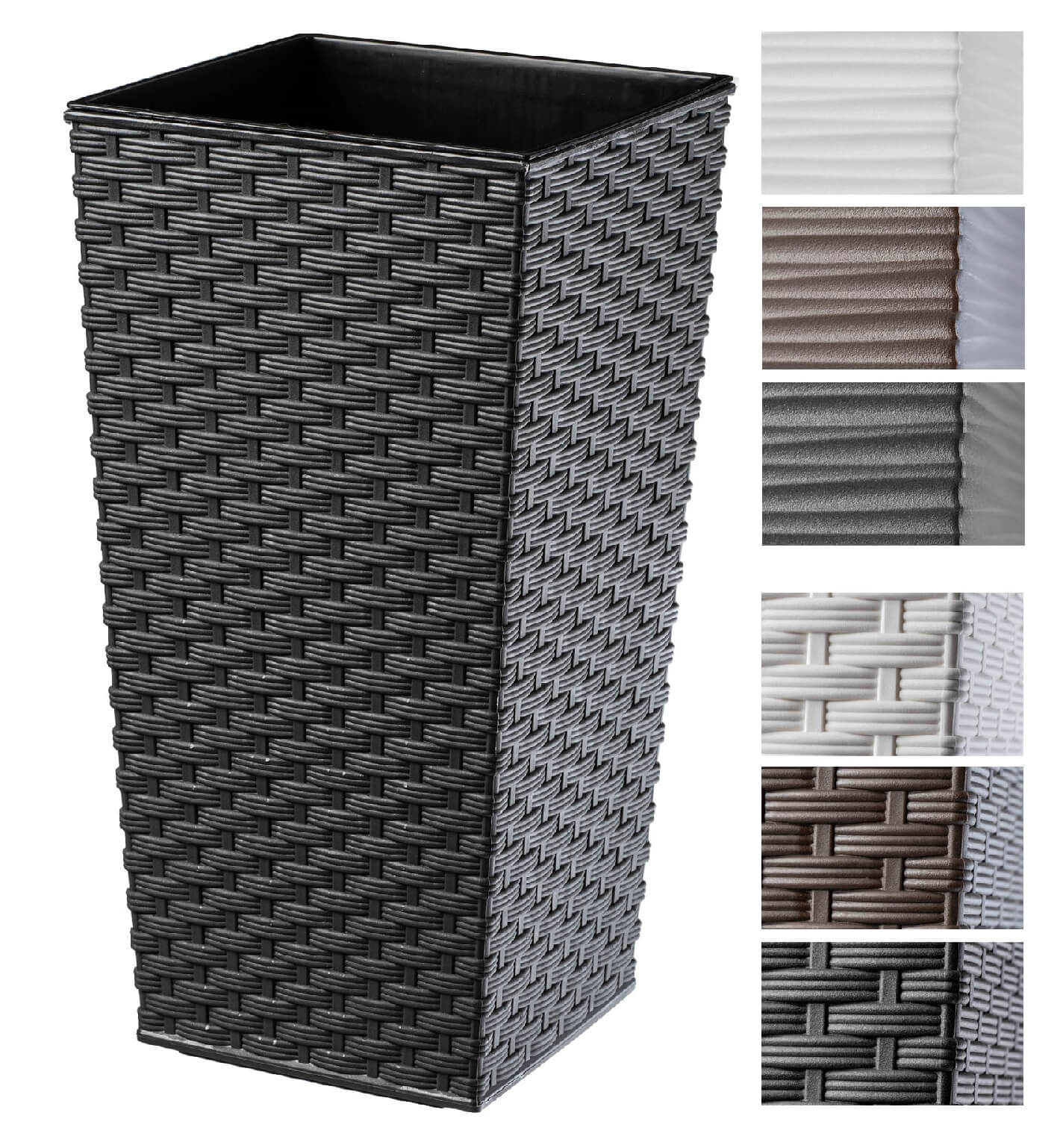 Donica na kwiaty z wkładem rattan Pesaro 19 cm, czarna