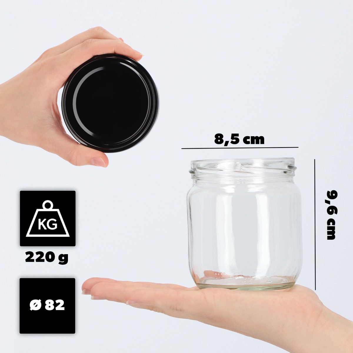 Słoiki na przetwory Salla 425ml 48szt fi 82 mm + wieczka czarne