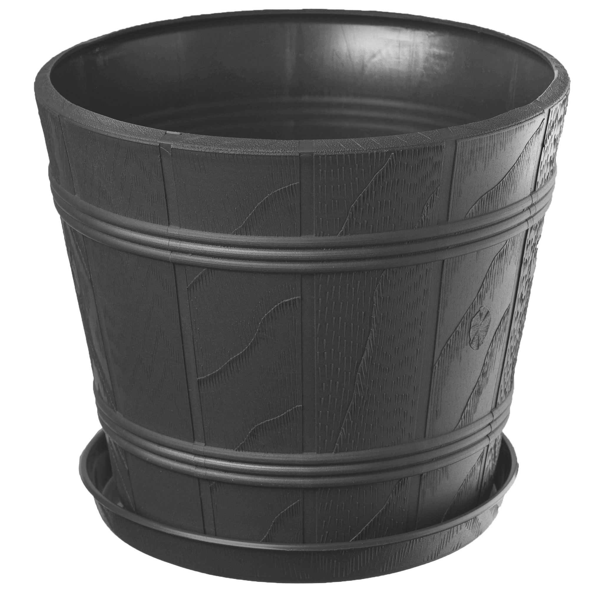 Doniczka drewnopodobna z podstawką Pula 42 cm, grafitowa