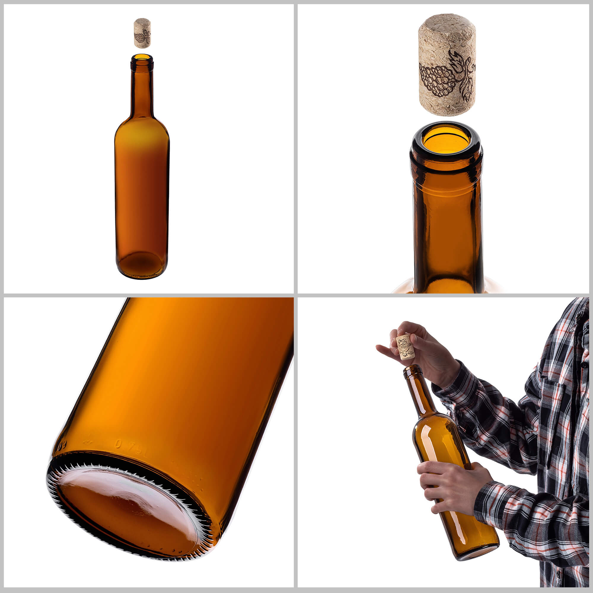 Butelka na wino Biagio 750ml brązowa z korkiem aglomerowanym 30 szt.