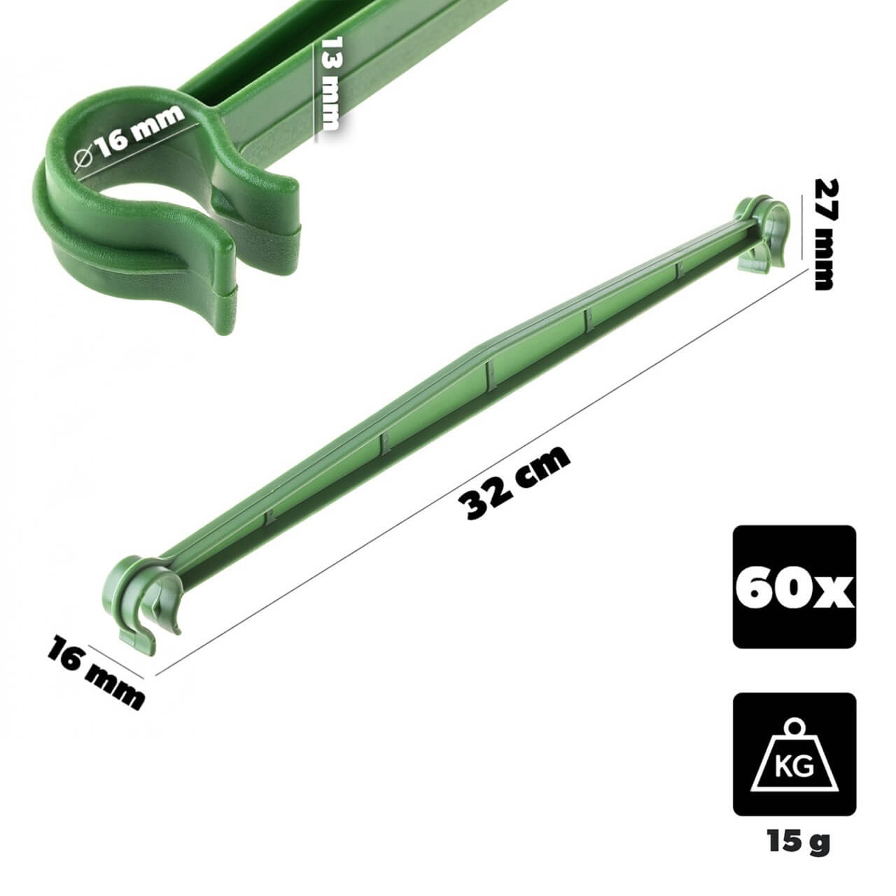 Łączniki do tyczek Roynac 16 mm zielone 60 szt.