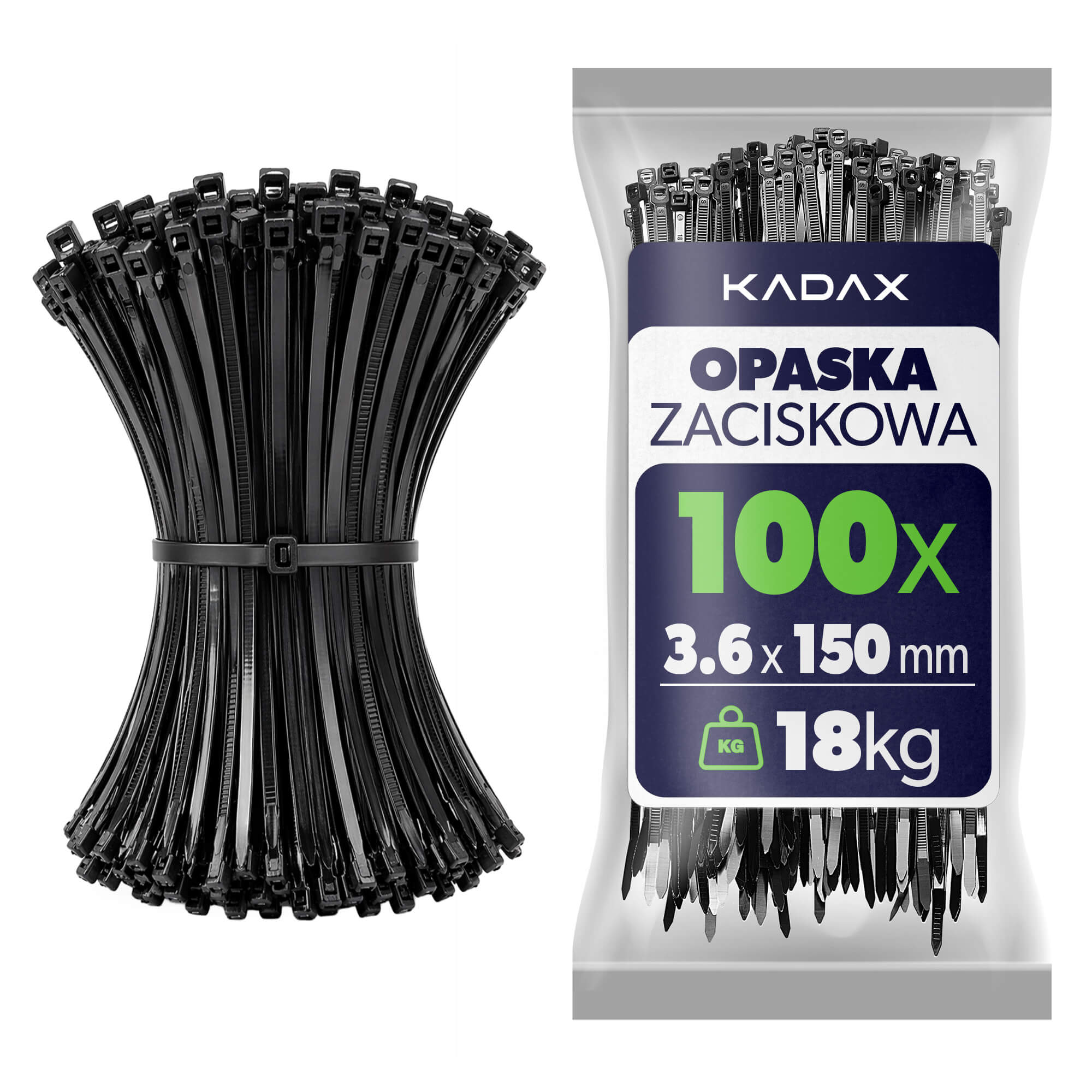Opaski zaciskowe Maurens 150 x 3.6 mm czarne 100 szt.