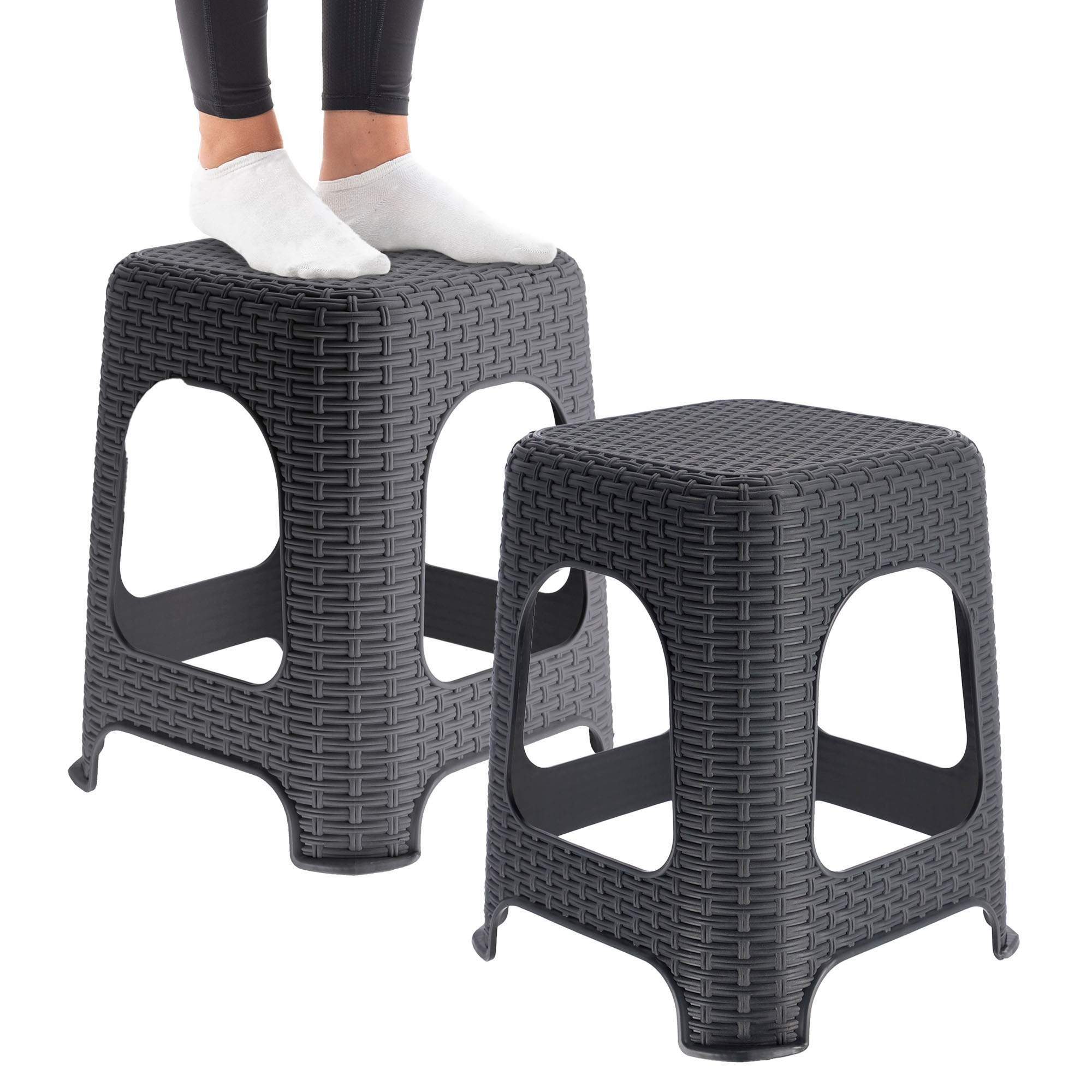Taboret rattan 45 x 26 cm antracyt, 2 szt.