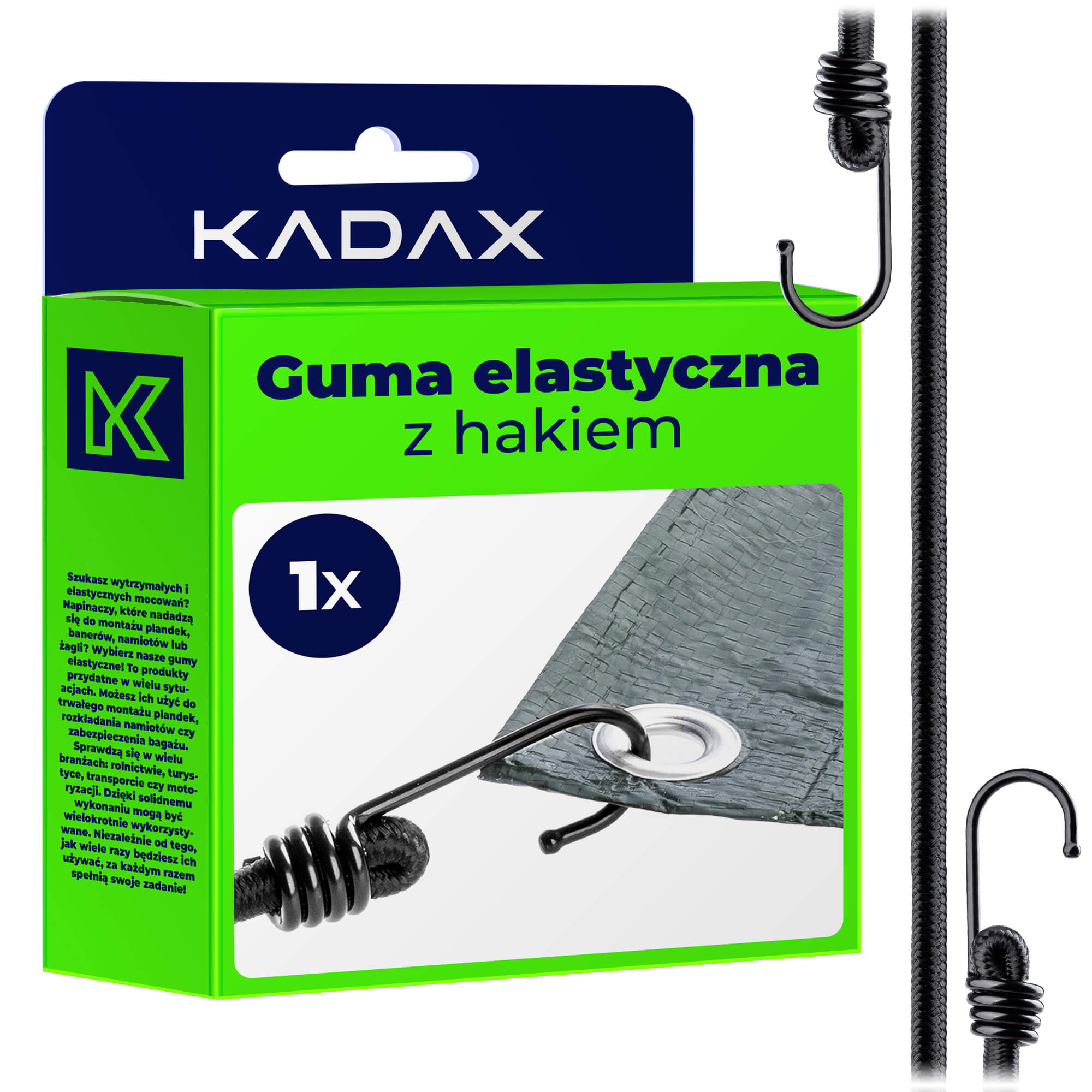 Guma elastyczna z hakiem 120 cm, czarna