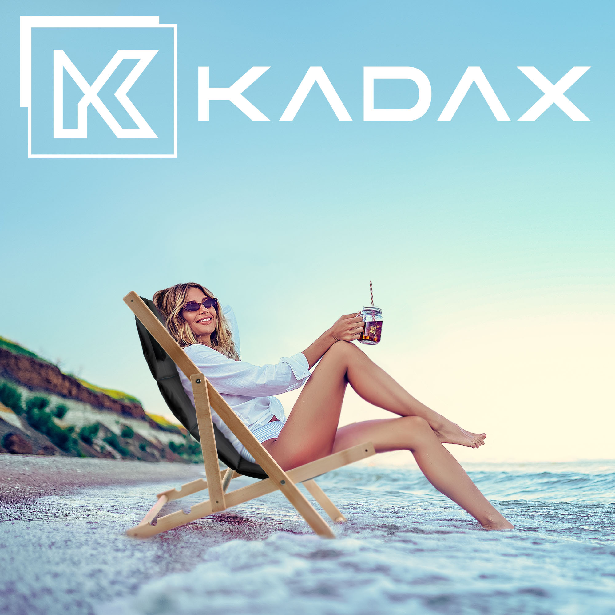 Leżak plażowy z poduszką Troia, czarny