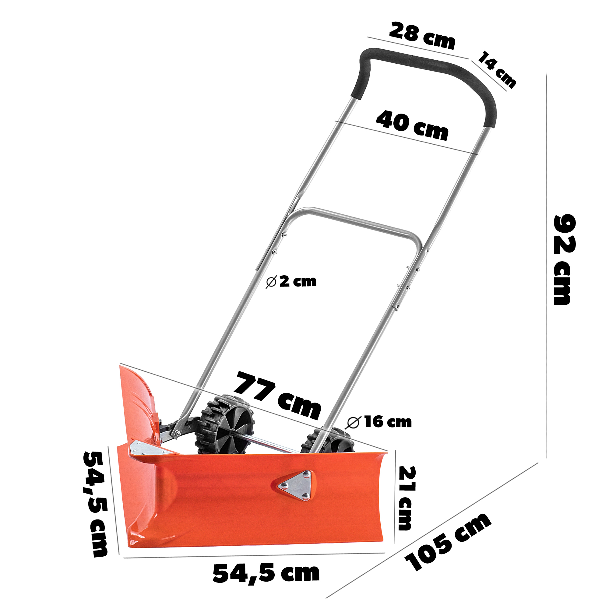 Pług do śniegu Dunet z kołami 105 cm pomarańczowy