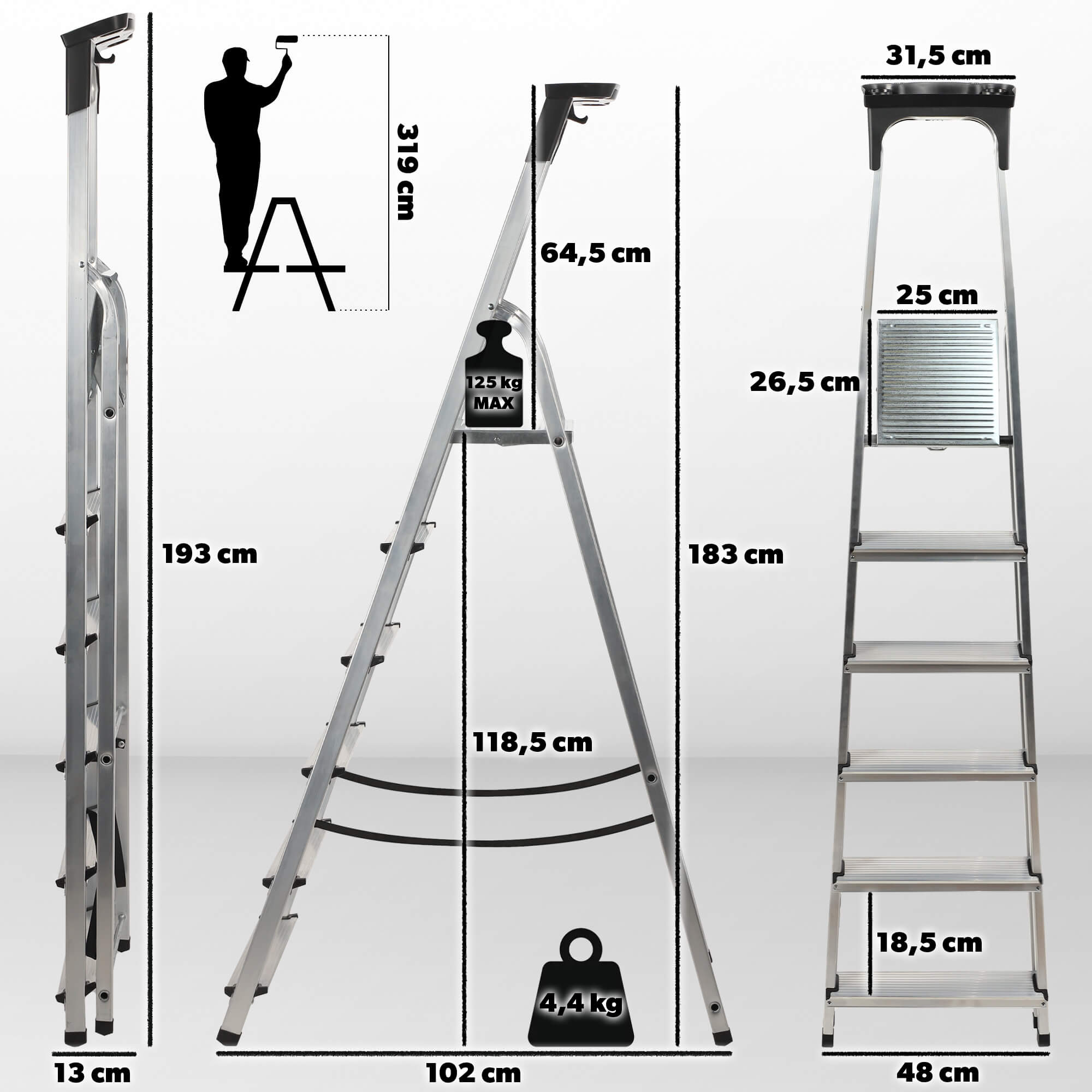 Drabina aluminiowa Vulvik, 6 stopni, 125 kg
