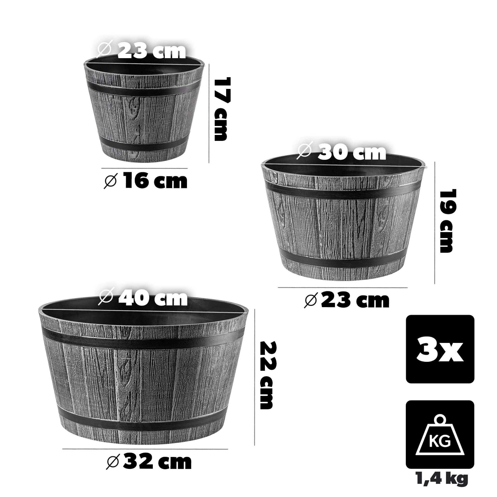 Donica na kwiaty Sori 23, 30, 40 cm, ciemny szary