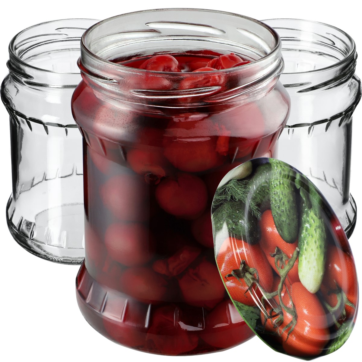 Słoiki na przetwory Kisko 500ml 16szt fi 82 mm + wieczka "Warzywa"