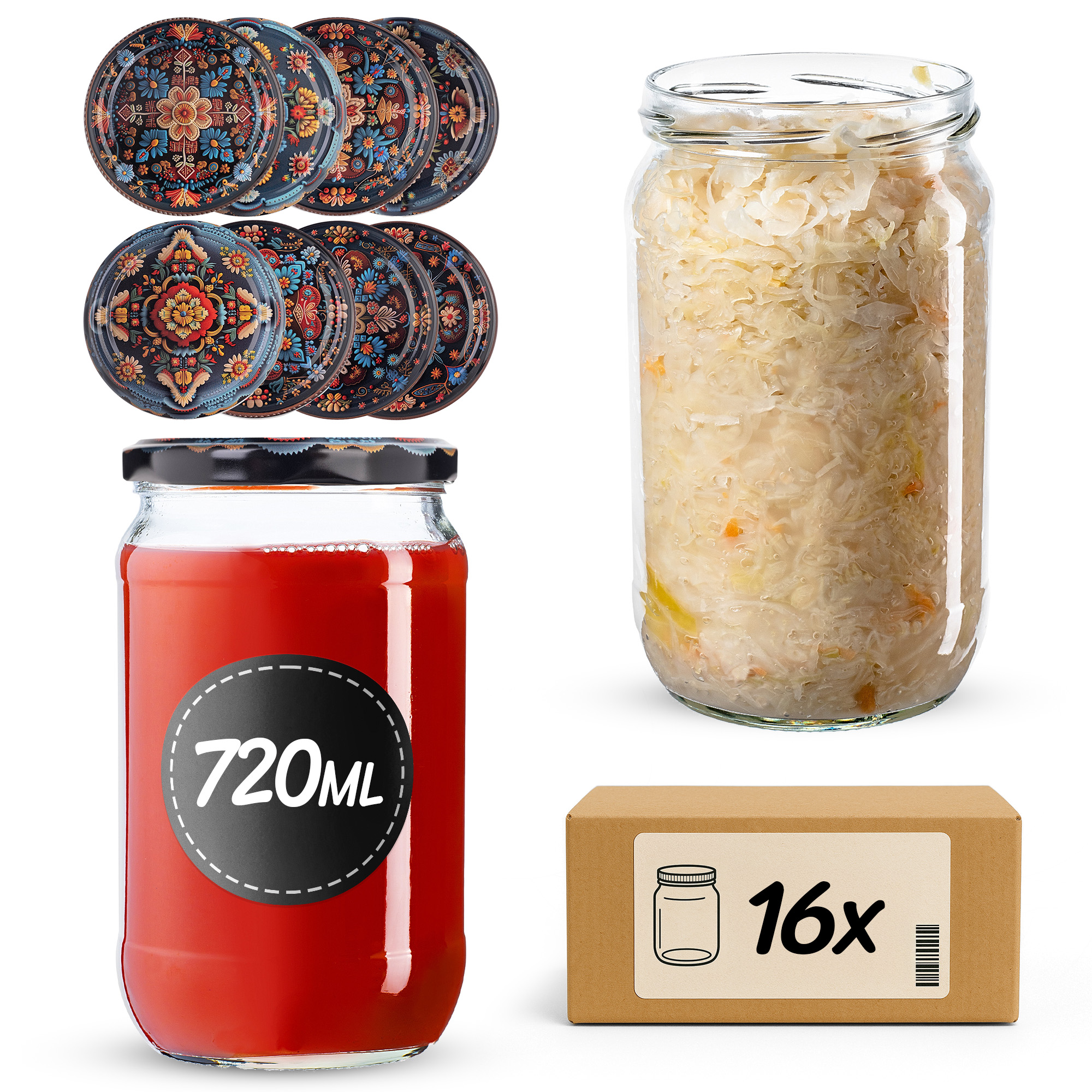 Słoiki na przetwory Niva 720ml fi 82 mm 48szt + wieczko Haftowanka