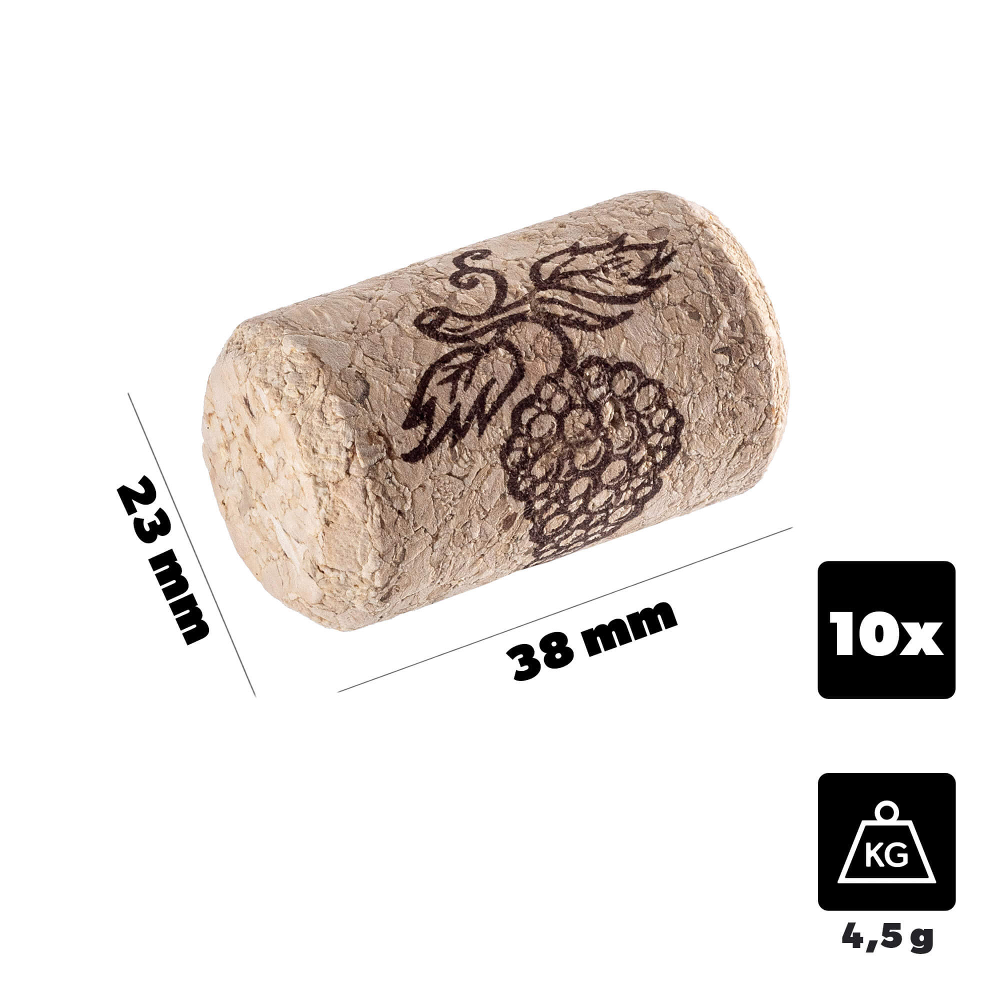 Korek do butelki na wino Velletri aglomerowany 23mm x 38mm 10 szt.