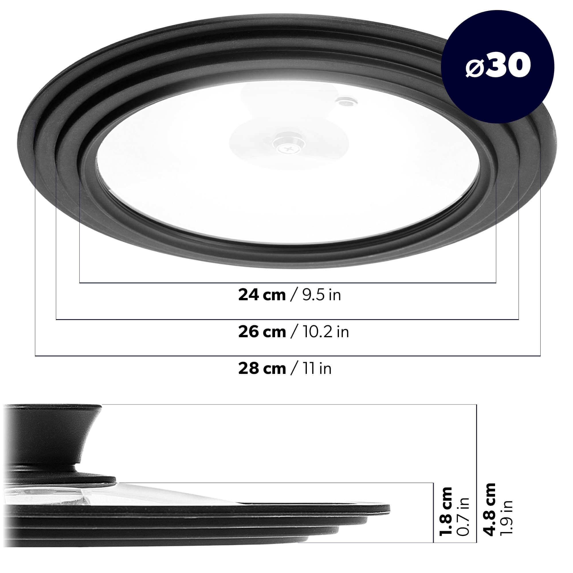 Pokrywa szklana multisize Aiola na garnek 24-28 cm z czarnym matowym uchwytem