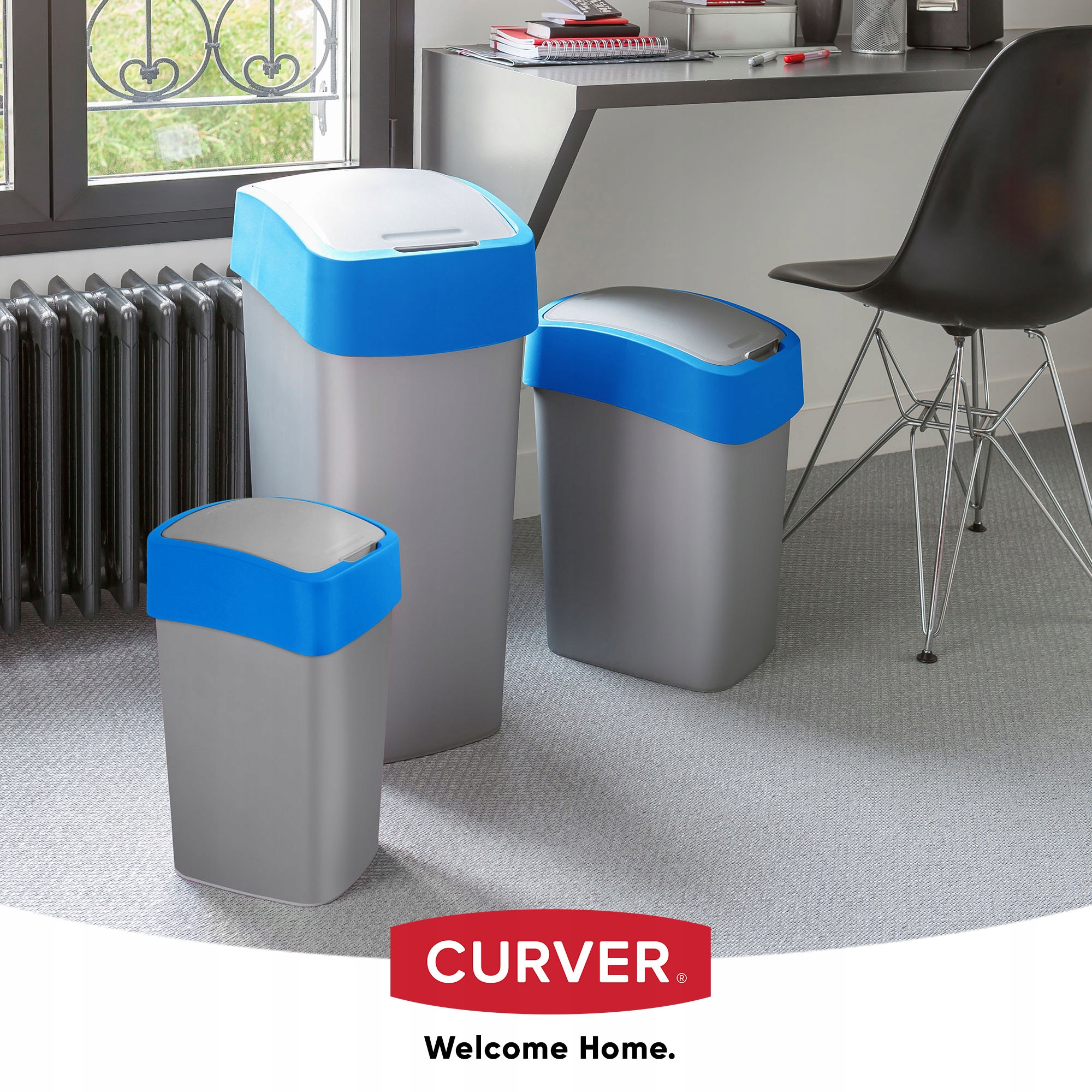 Kosz na śmieci Curver Flip Bin 10L, niebieski