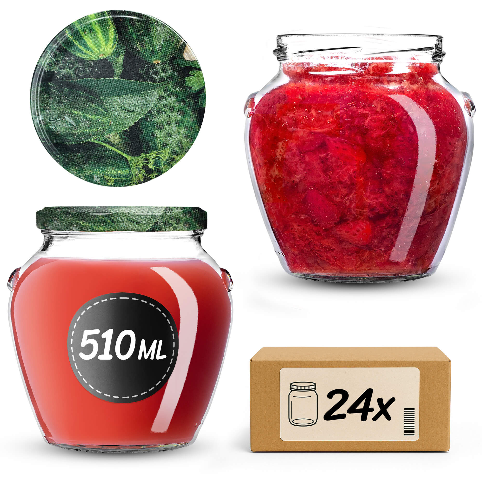 Słoiki na przetwory Sassa 580ml 24szt fi 82 mm + wieczka "Ogórki II"