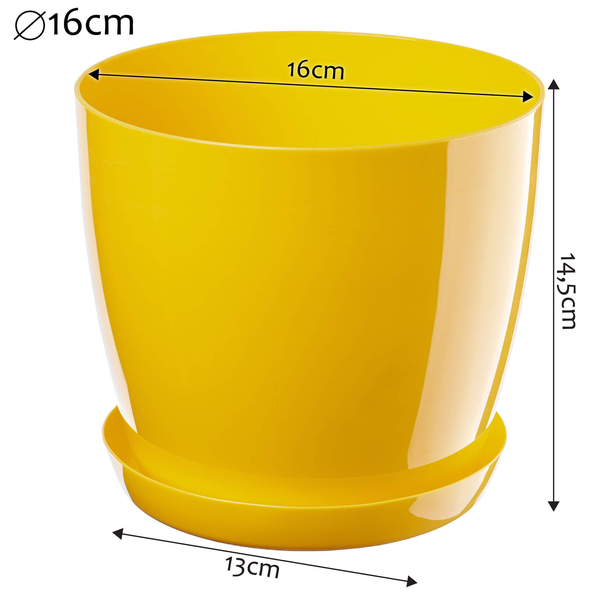 Doniczka na kwiaty z podstawką 16 cm, zółta
