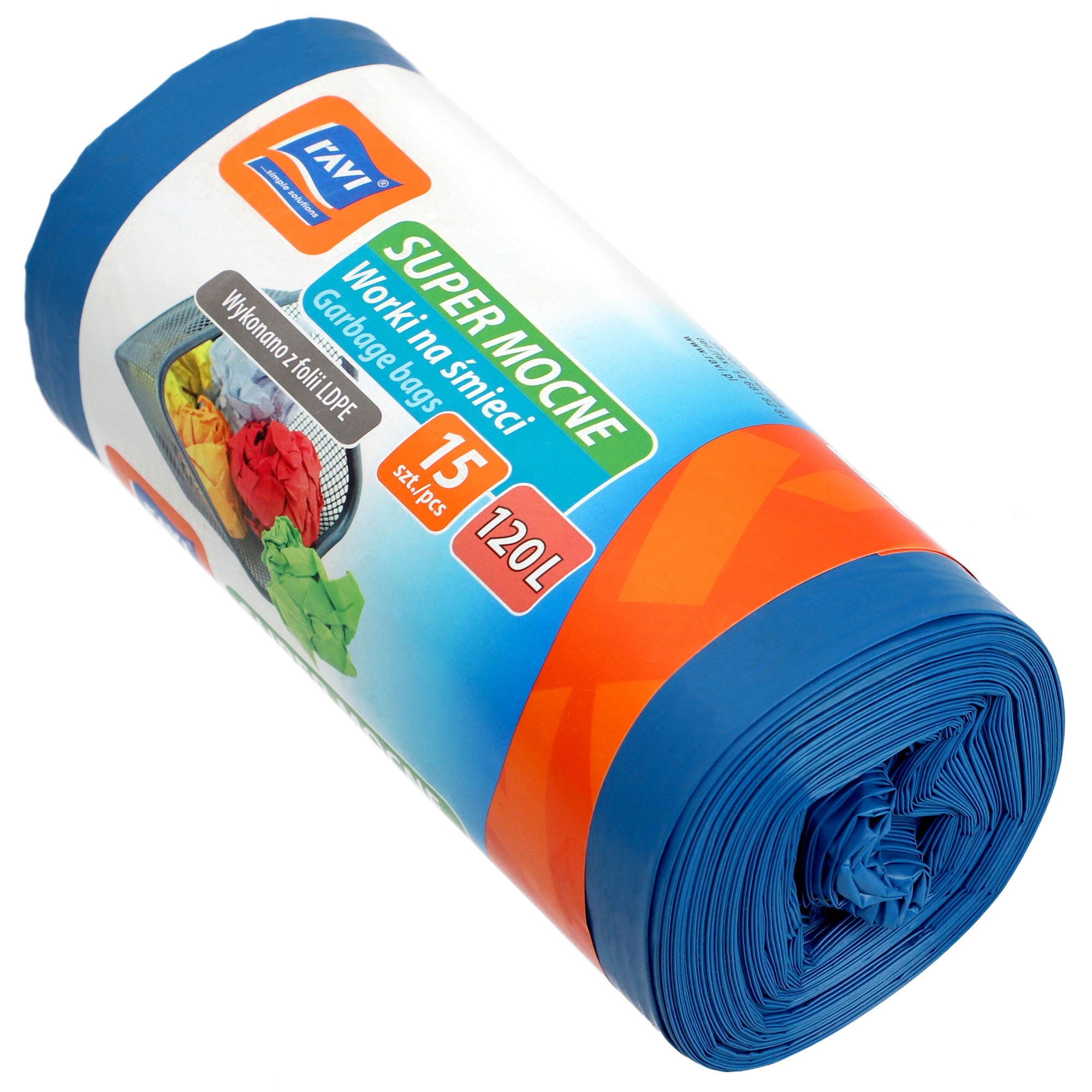 Worki na śmieci Ravi Super Mocne LDPE 120L, 15 szt.
