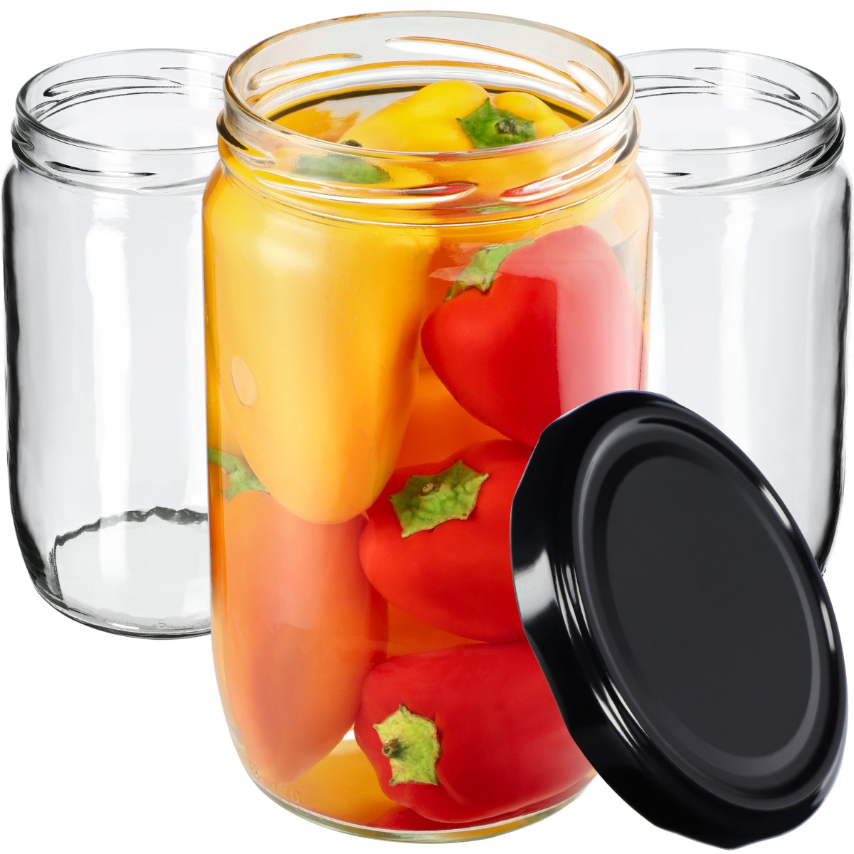 Słoiki na przetwory Niva 720ml 64szt fi 82 mm + wieczka czarne