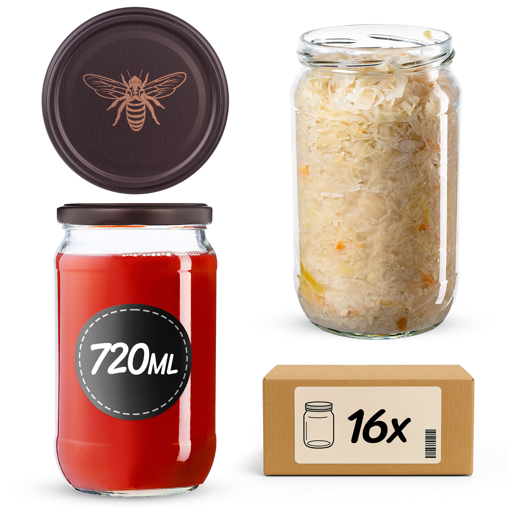 Słoiki na przetwory Niva 720ml fi 82 mm 16szt + wieczko Pszczoła