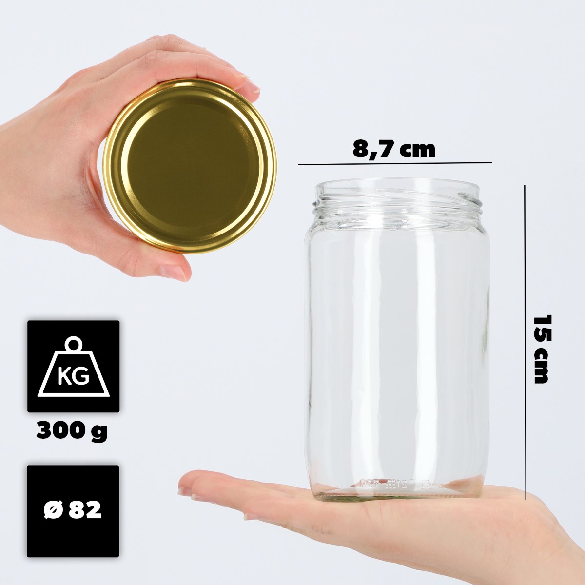 Słoiki na przetwory Niva 720ml 8szt fi 82 mm + wieczka złote