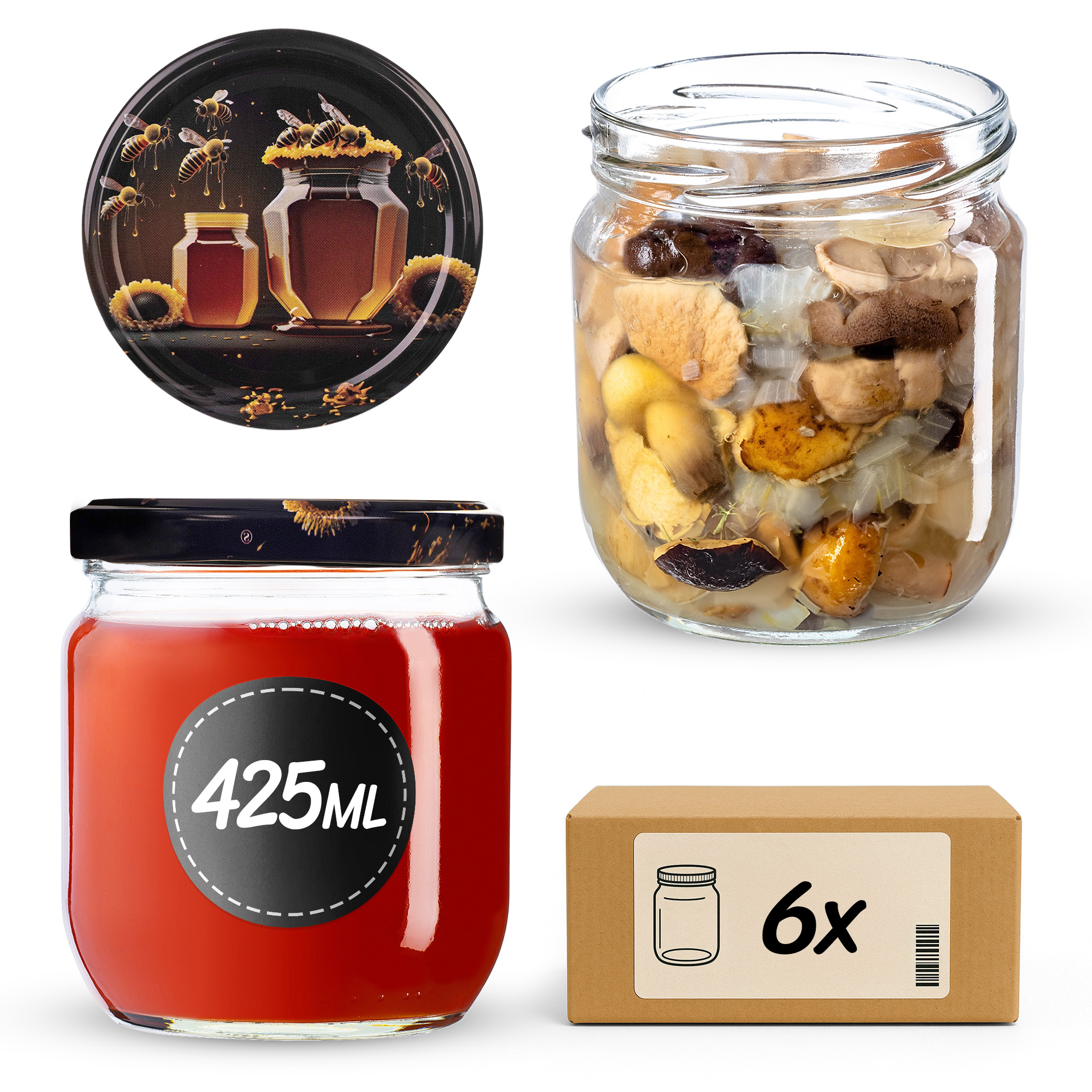 Słoiki na przetwory Salla 425ml fi 82 mm 6szt + wieczko Miód czarny