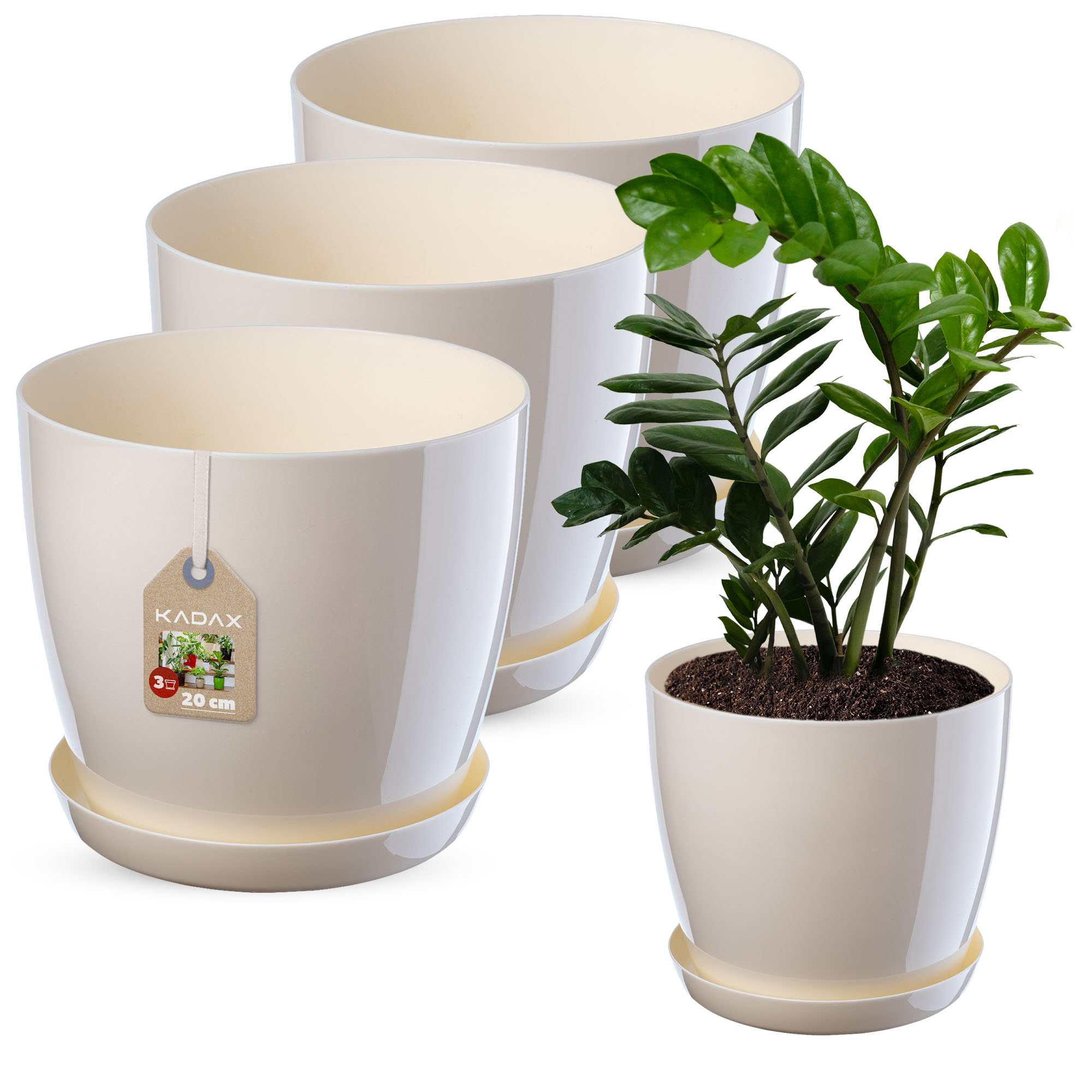 Doniczka Agen z podstawką kremowa 20 cm, 3 szt.