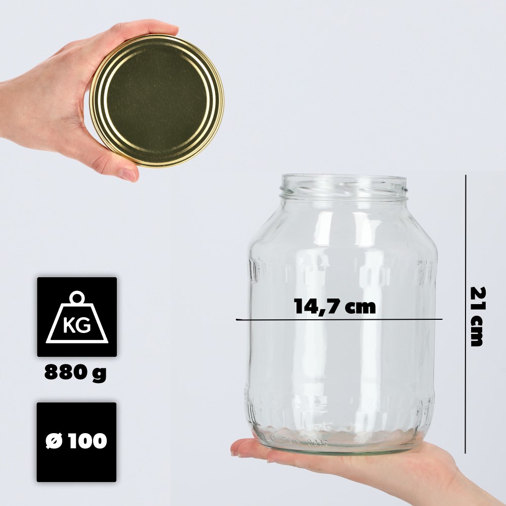 Szklany słój Albi 2,5L 100 mm + wieczko złote 8szt