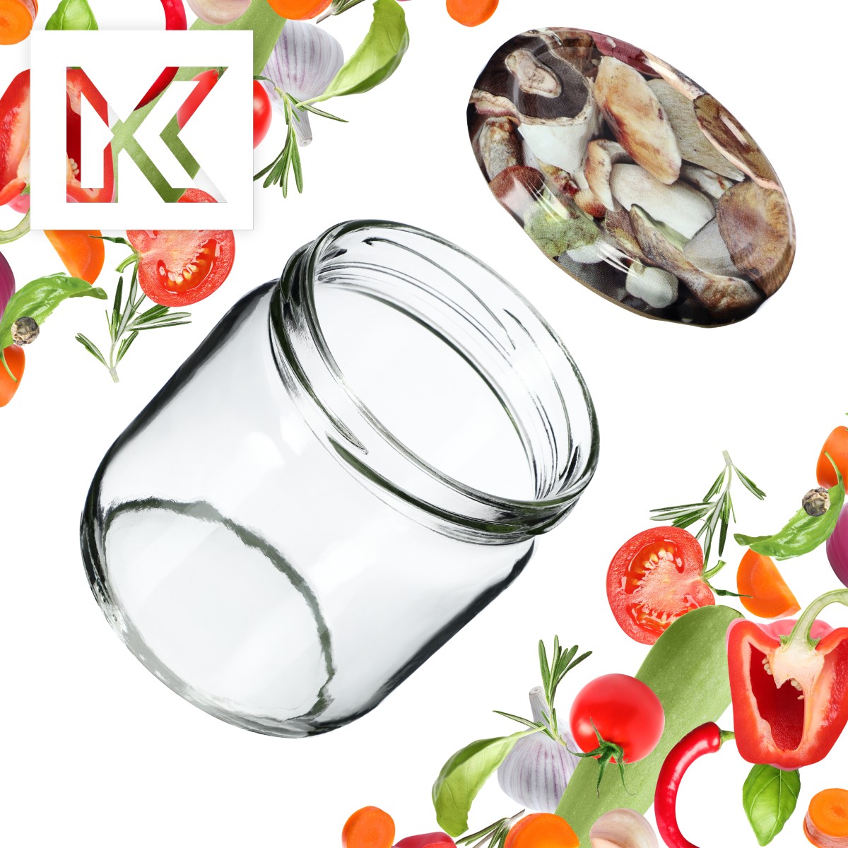 Słoiki na przetwory Salla 425ml 48szt fi 82 mm + wieczka "Grzyby"