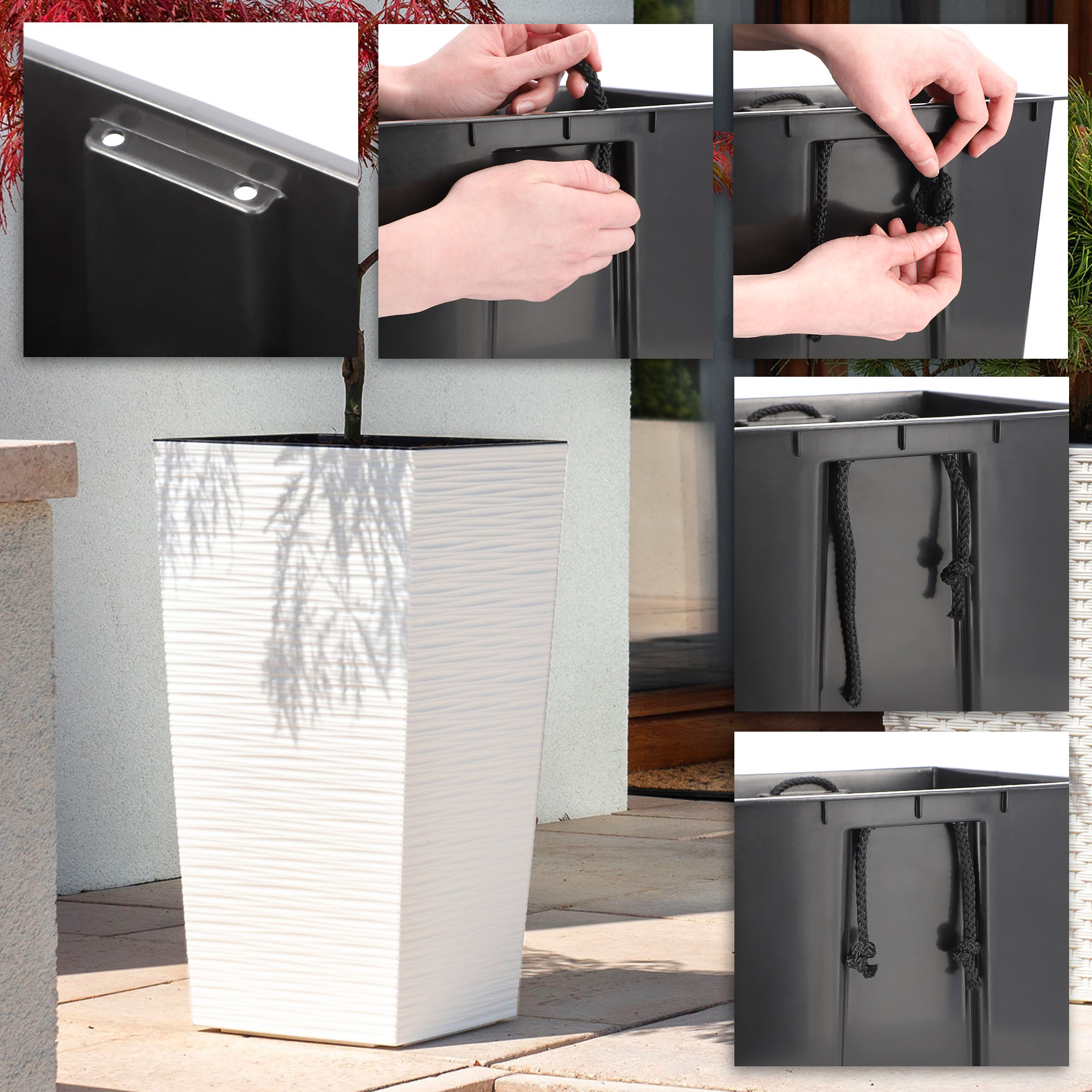 Donice na kwiaty wkładem Tuluza dłuto 19 cm + 25 cm + 30 cm, białe