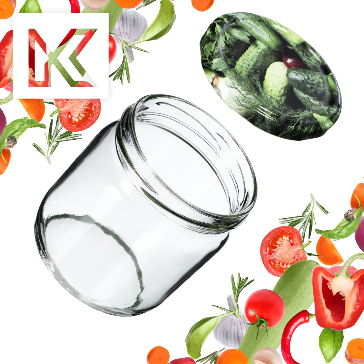 Słoiki na przetwory Salla 425ml 12szt fi 82 mm + wieczka "Ogórki"