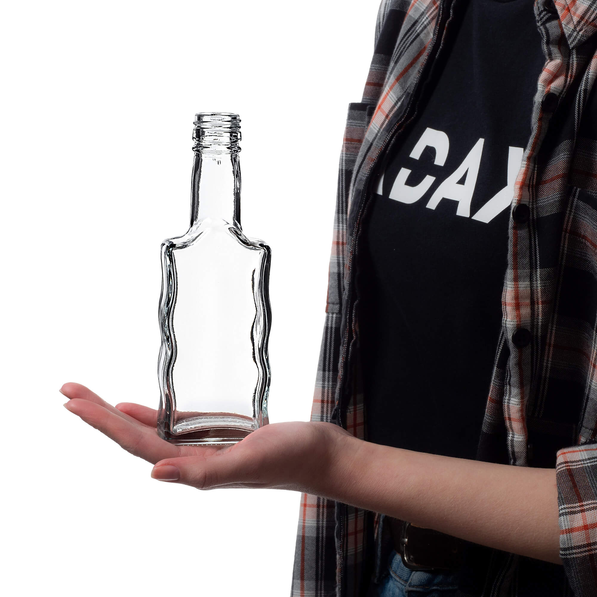 Szklana butelka na nalewkę Fala 200ml z czerwoną zakrętką 50 szt.